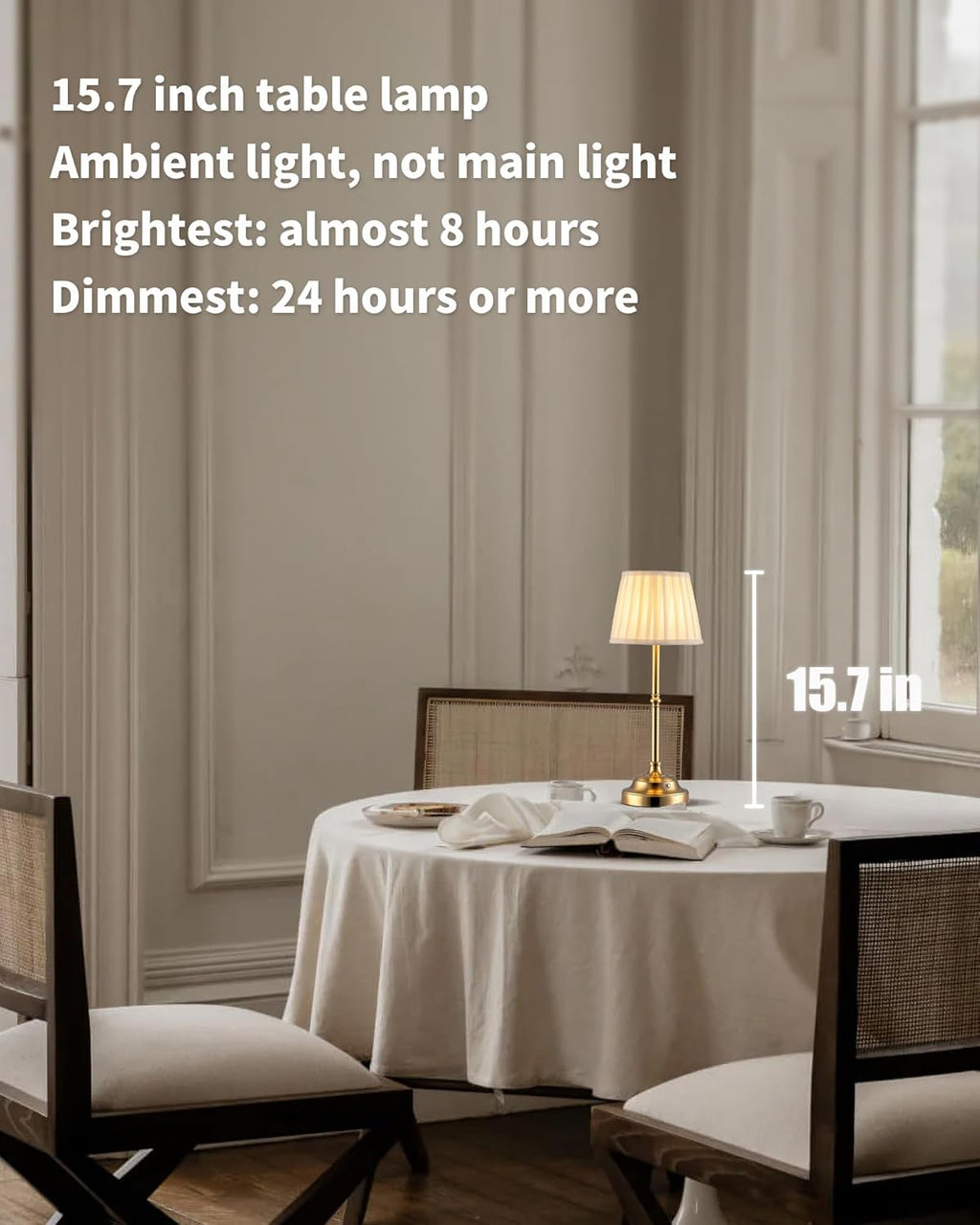 KDG Portables Cordless Table Lamp, Fabric Shade Desk Lamp, 4000mAh Rechargeable Battery Powered Lighting, Dimmable Light for Dining Room, Bedroom, Bedside, Bar, Night Light, Camping, Balcony (Gold)