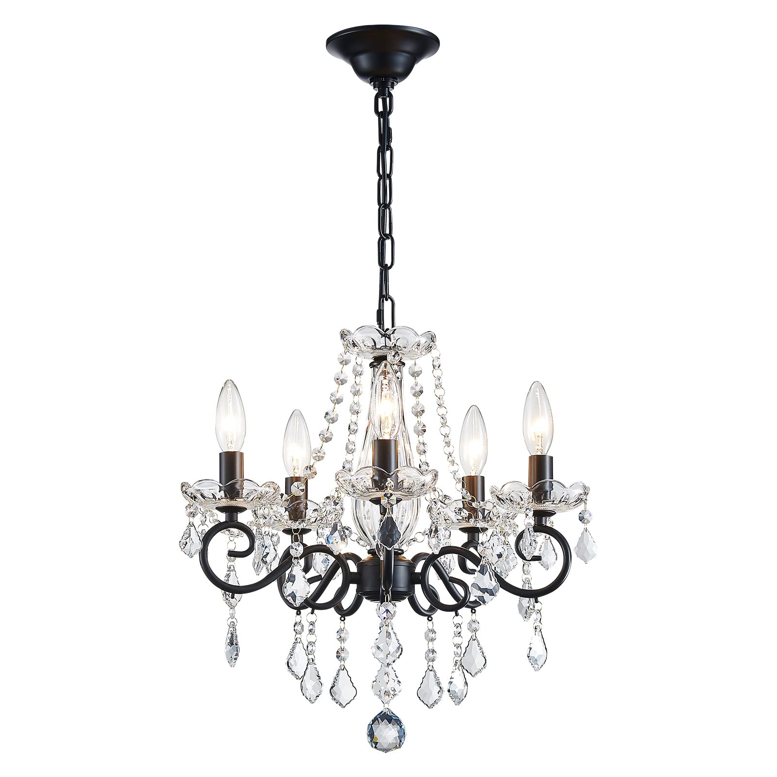 ANJIADENGSHI Mini Crystal Chandelier K9 Crystal Gold Chandelier for Living Room Bedroom Dining Room Kitchen Island Entryway 5 E12 Bulbs High 16.5 in x Diameter 16.9 in, Golden