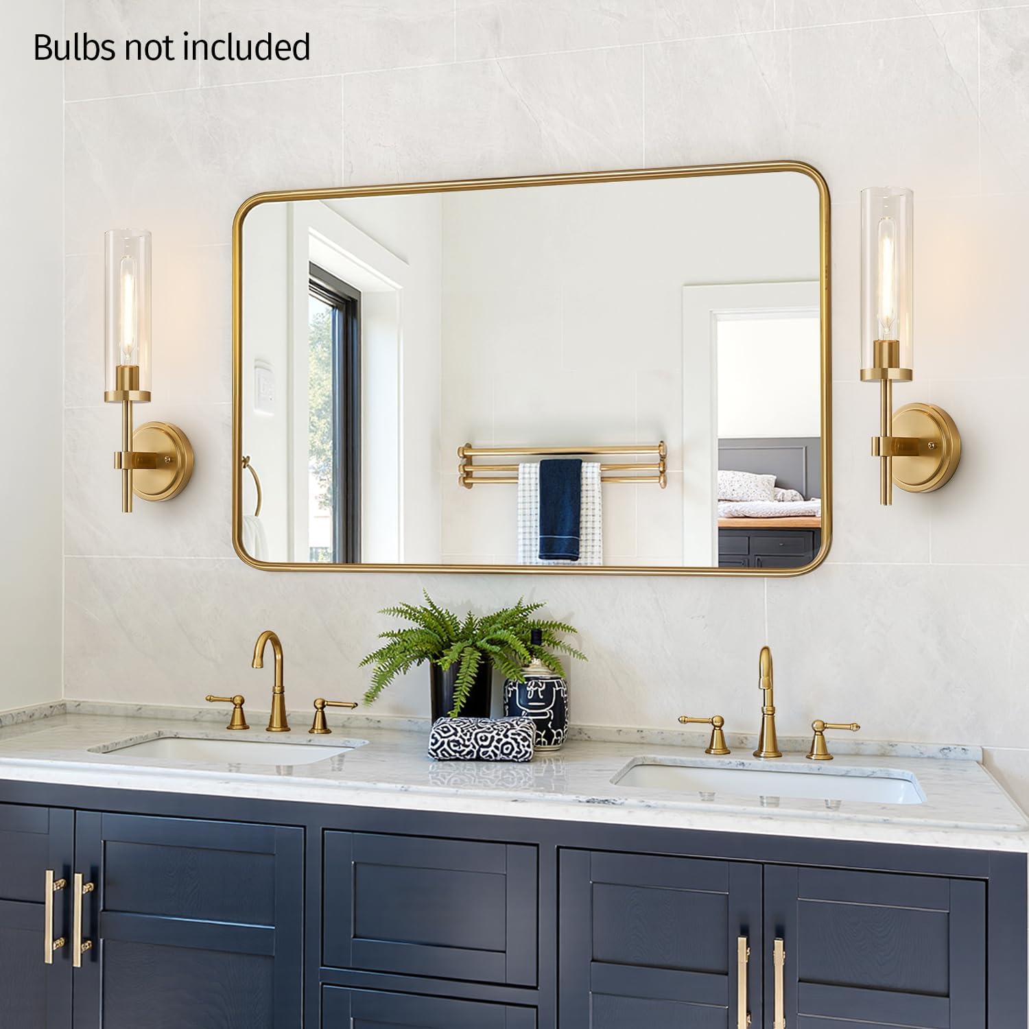 MOKATNG Wall Sconces Set of Two, Brushed Gold Bathroom Sconces with Clear Glass, Hardwired Sconces Wall Decor Set of 2, Modern Wall Light Fixtures for Bathroom Mirror Living Room Bedroom Hallway