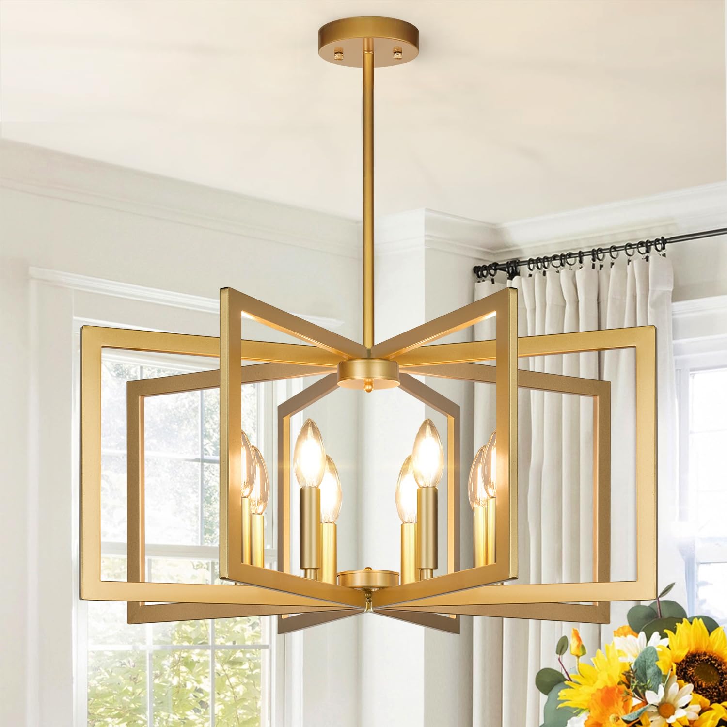 25" Modern Matte Black Chandelier for Dining Room, No Assembly Required Black Dining Room Light Fixture Over Table, Industrial Metal Hanging Pendant Lights Fixture for Kitchen Island, Entryway, Foyer
