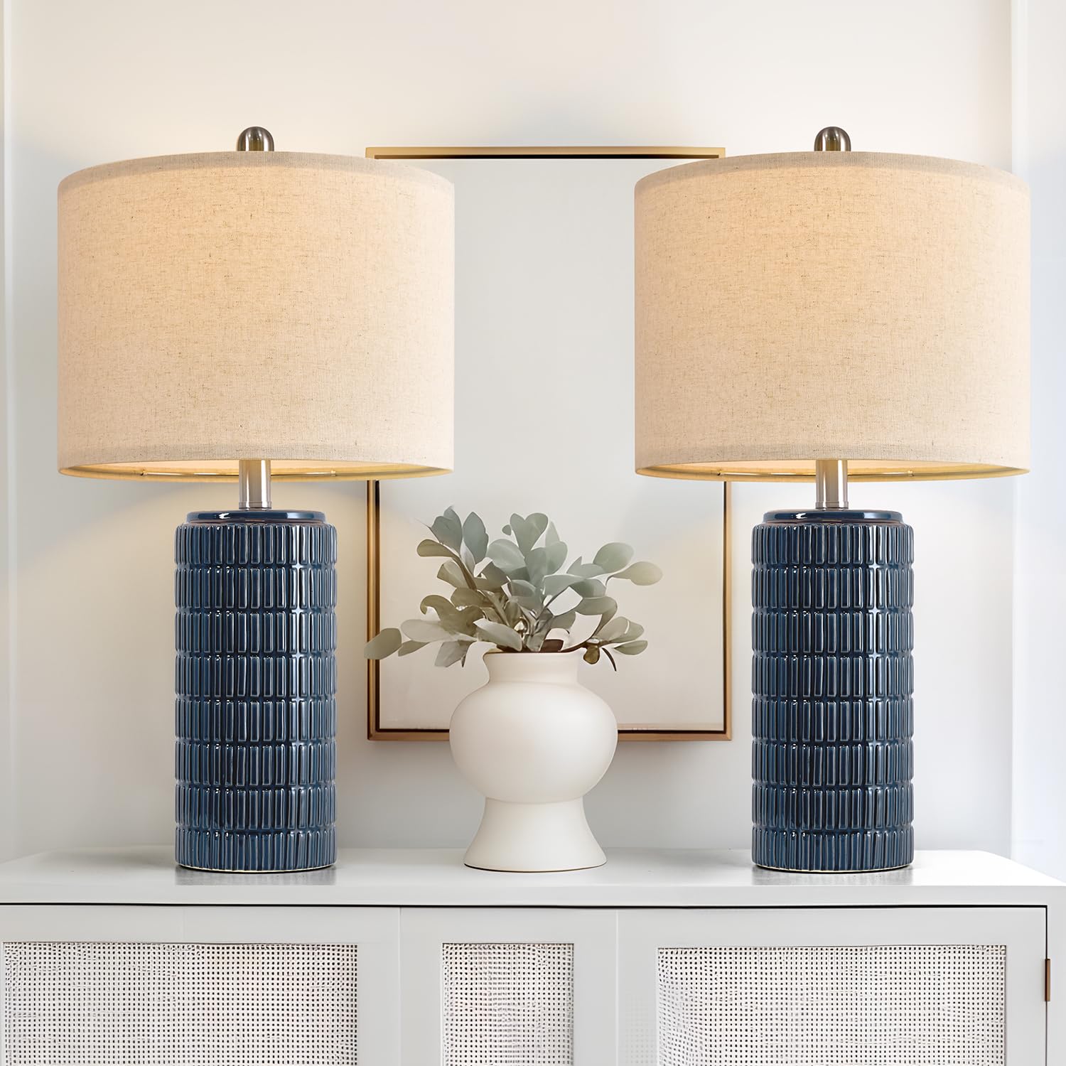 PoKat 23" Modern Ceramic Table Lamp Set of 2 for Living Room White Desk Lamps for Bedroom Farmhouse Bedside Nightstand Lamp House Warming Gifts New Home Decor End Table Lamps Gifts for Women Mom Beige