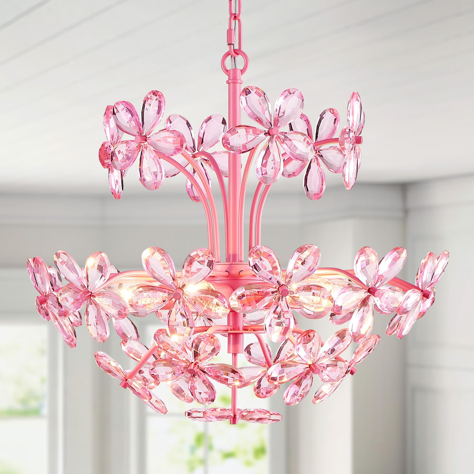 WUZUPS Crystal Chandelier 10-Light Pendant Ceiling Light Modern Lighting Fixture for Dining Room Hallway Bedroom Kitchen Bathroom, H 27.6" x W 22.8", E12 Base, Black