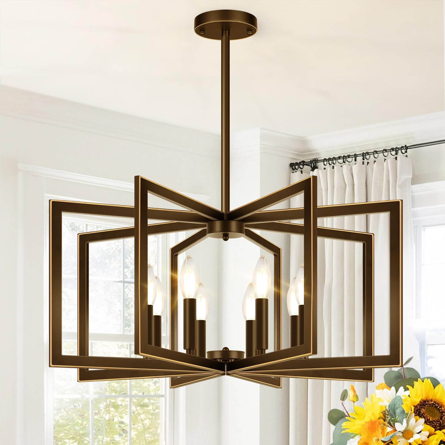 25" Modern Matte Black Chandelier for Dining Room, No Assembly Required Black Dining Room Light Fixture Over Table, Industrial Metal Hanging Pendant Lights Fixture for Kitchen Island, Entryway, Foyer