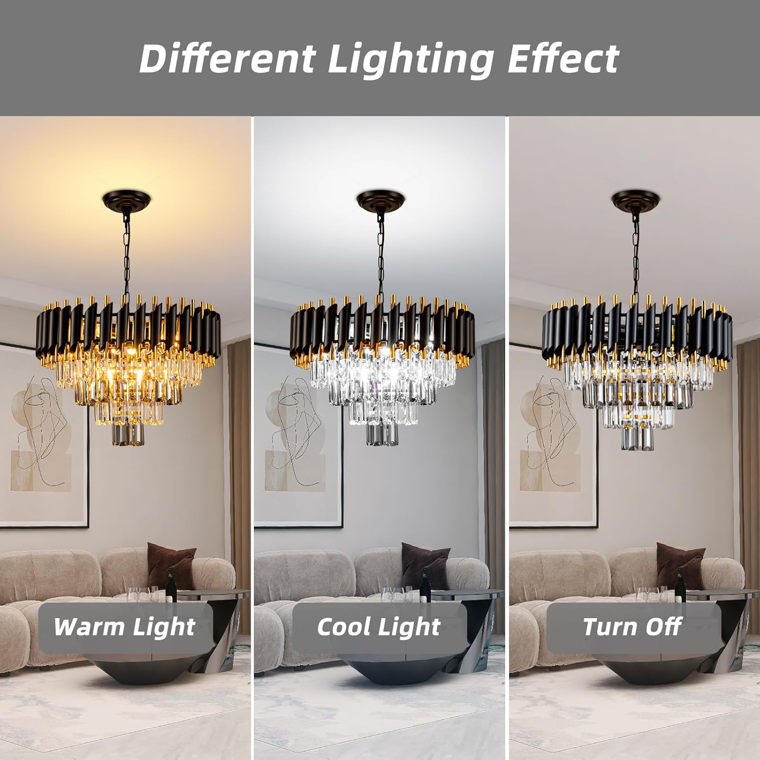 7-Light Modern Crystal Chandelier 20" Dining Room Light Fixtures 4 Tiers Flush Mount Smoke Grey and Gold Chandelier Round Chandeliers for Dining Room Living Room Kitchen Entryway Foyer