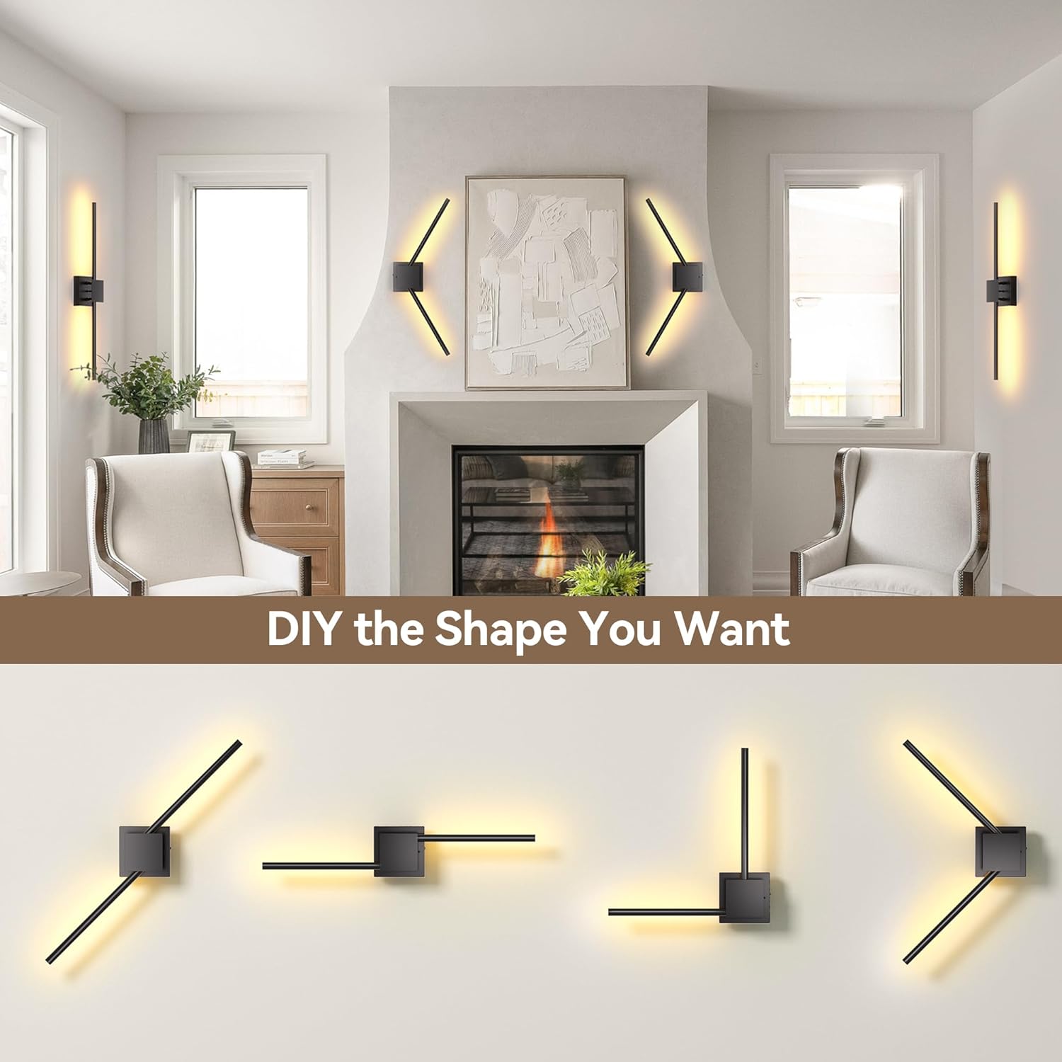 Battery Operated Wall Sconces Set of 2,  12000mAh Rotatable Picture Lights with Remote Control, Dimmable 3000-6500K LED Rechargeable Wall Lights for Living Room Bedroom Mirror, 28.3In
