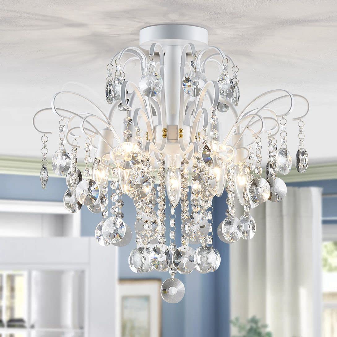 WUZUPS Crystal Chandelier 10-Light Pendant Ceiling Light Modern Lighting Fixture for Dining Room Hallway Bedroom Kitchen Bathroom, H 27.6" x W 22.8", E12 Base, Black