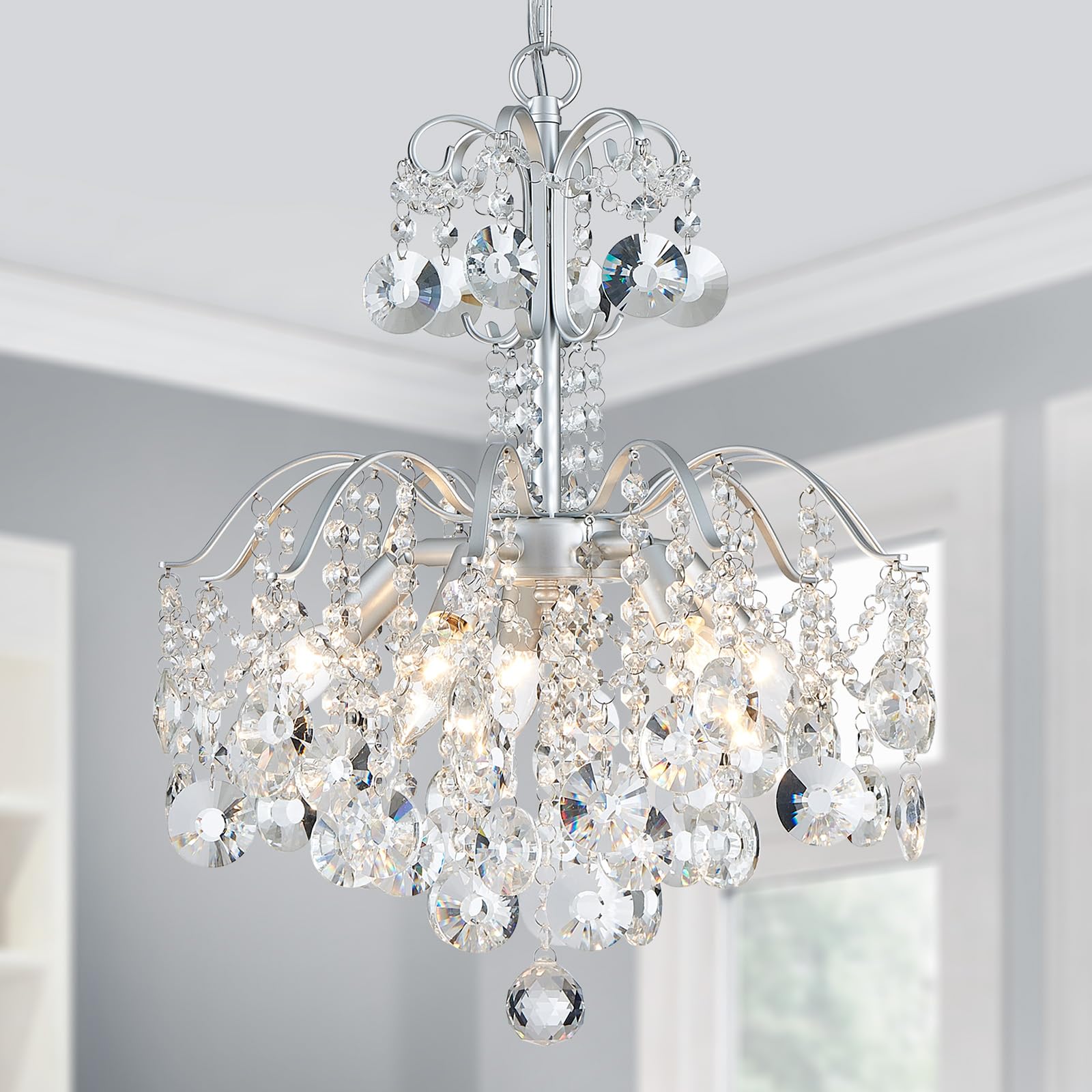 WUZUPS Crystal Chandelier 10-Light Pendant Ceiling Light Modern Lighting Fixture for Dining Room Hallway Bedroom Kitchen Bathroom, H 27.6" x W 22.8", E12 Base, Black