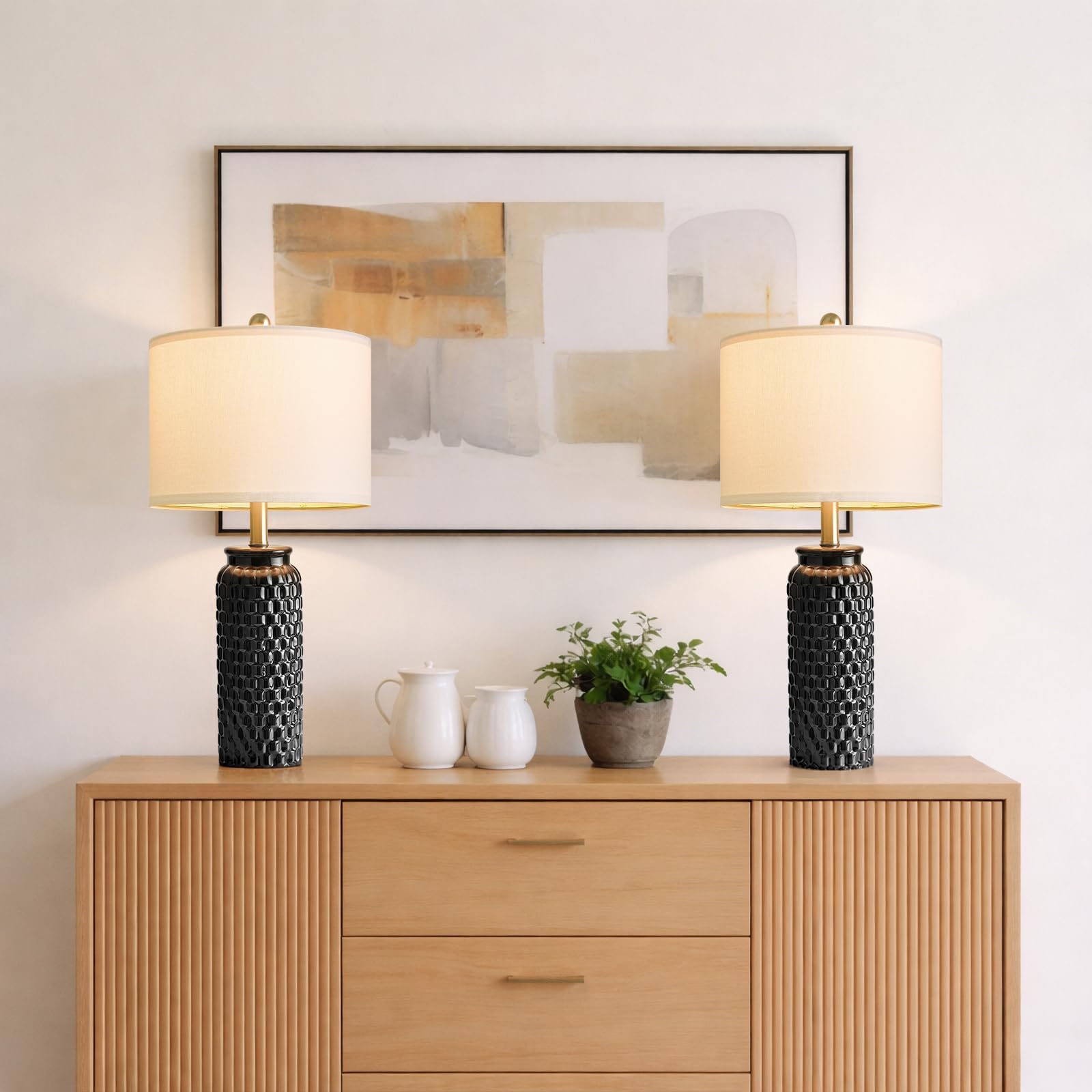 USumkky 20.5" White Modern Ceramic Bedside Lamp Set of 2 for Bedroom Decor Farmhouse Table Lamp for Living Room Office Dorm