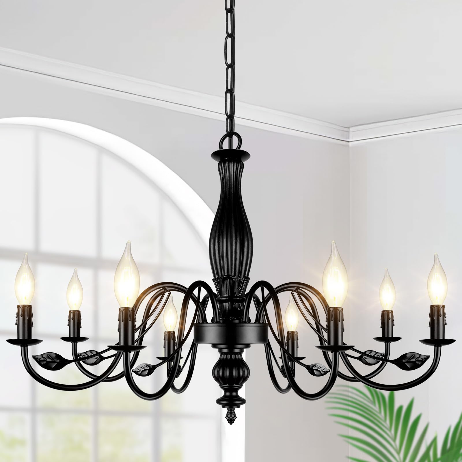 6-Light Farmhouse Candle Chandelier for Living Room, Rustic Industrial Pendant Ceiling Light fixture, Vintage Hanging Lamp for Bedroom Hallway Kitchen Dining Room Foyer, Matte Black E12 Socket
