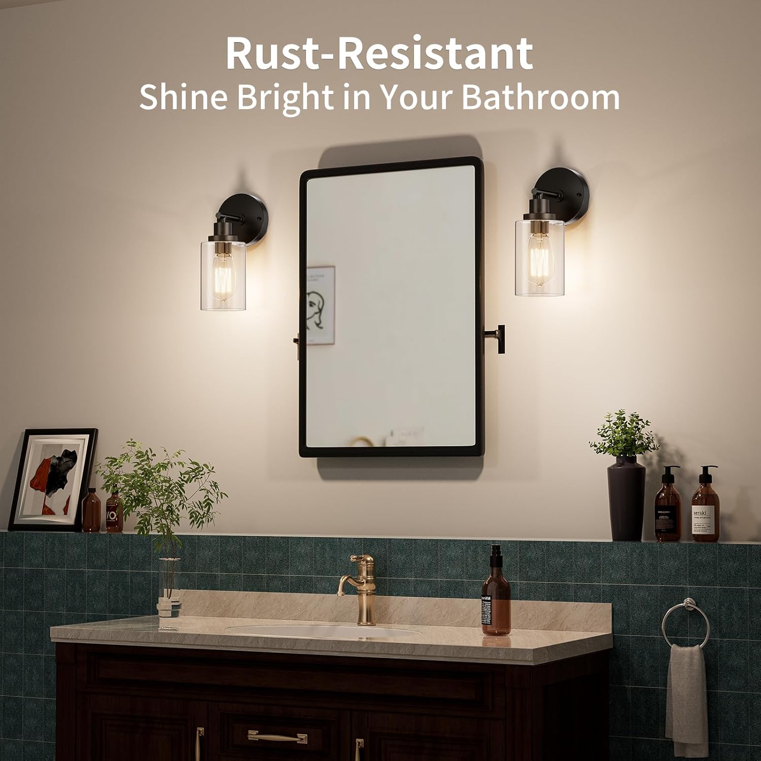 BUTHY Black Wall Sconce Light: Modern Wall Sconces Indoor, LED Wall Light Fixtures with E26 Base and Clear Glass Shade, Sconces Wall Lighting for Hallway, Bedroom, Living Room, and Mirror