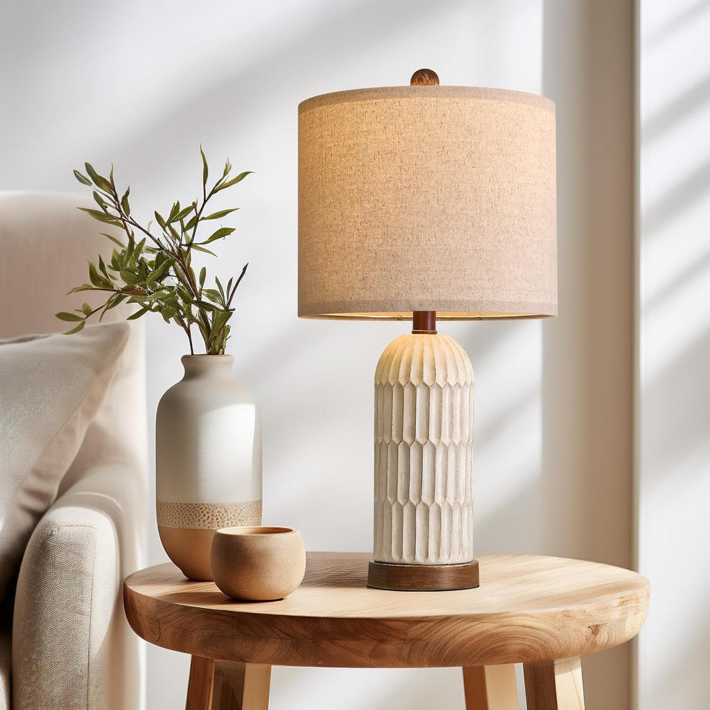 OYEARS 22.5" Table Lamp for Living Room,Retro Farmhouse Lamps for Nightstands Boho Bedroom Lamps Set of 2,with USB A+C Charging Ports,Beige and Brown