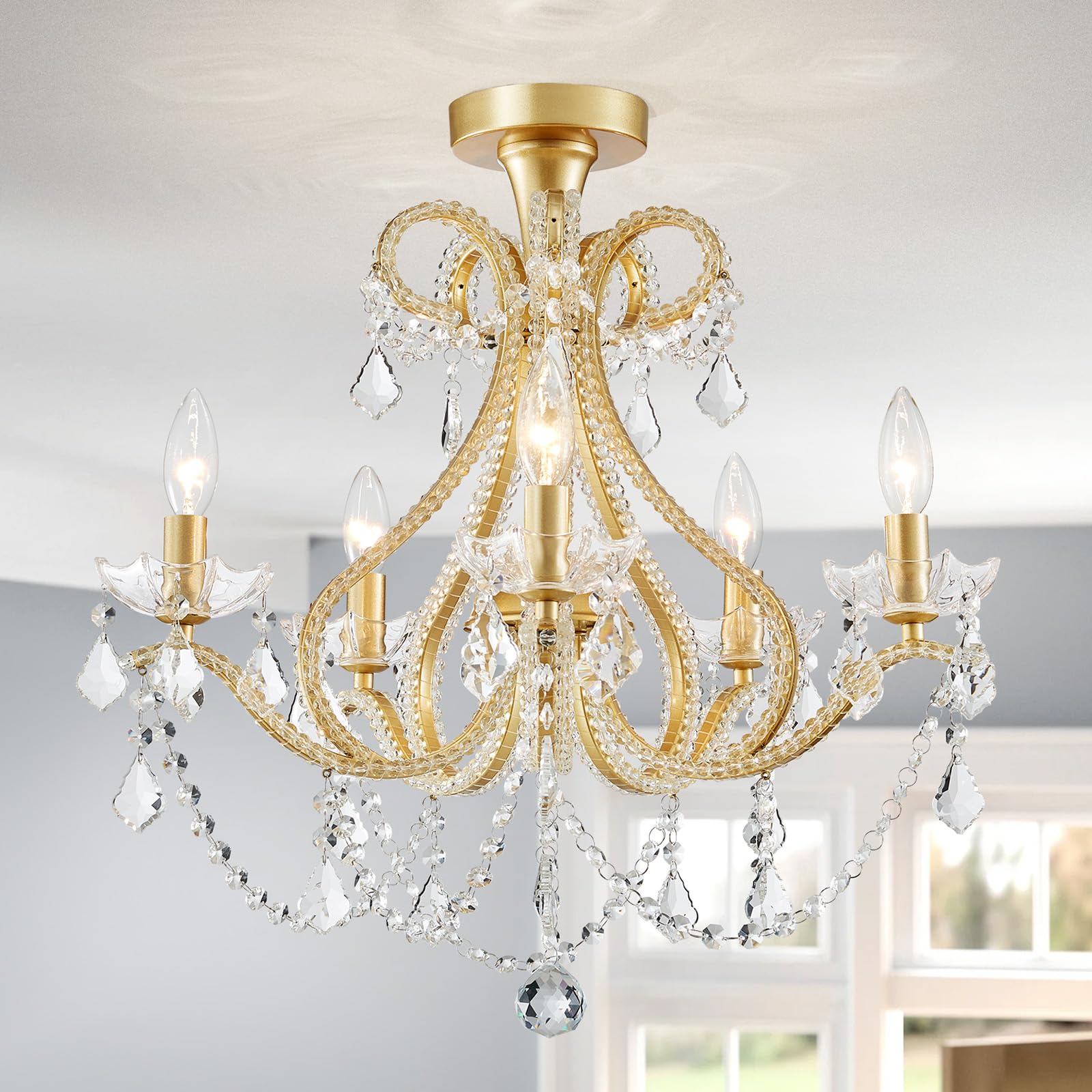 WUZUPS Crystal Chandelier 10-Light Pendant Ceiling Light Modern Lighting Fixture for Dining Room Hallway Bedroom Kitchen Bathroom, H 27.6" x W 22.8", E12 Base, Black