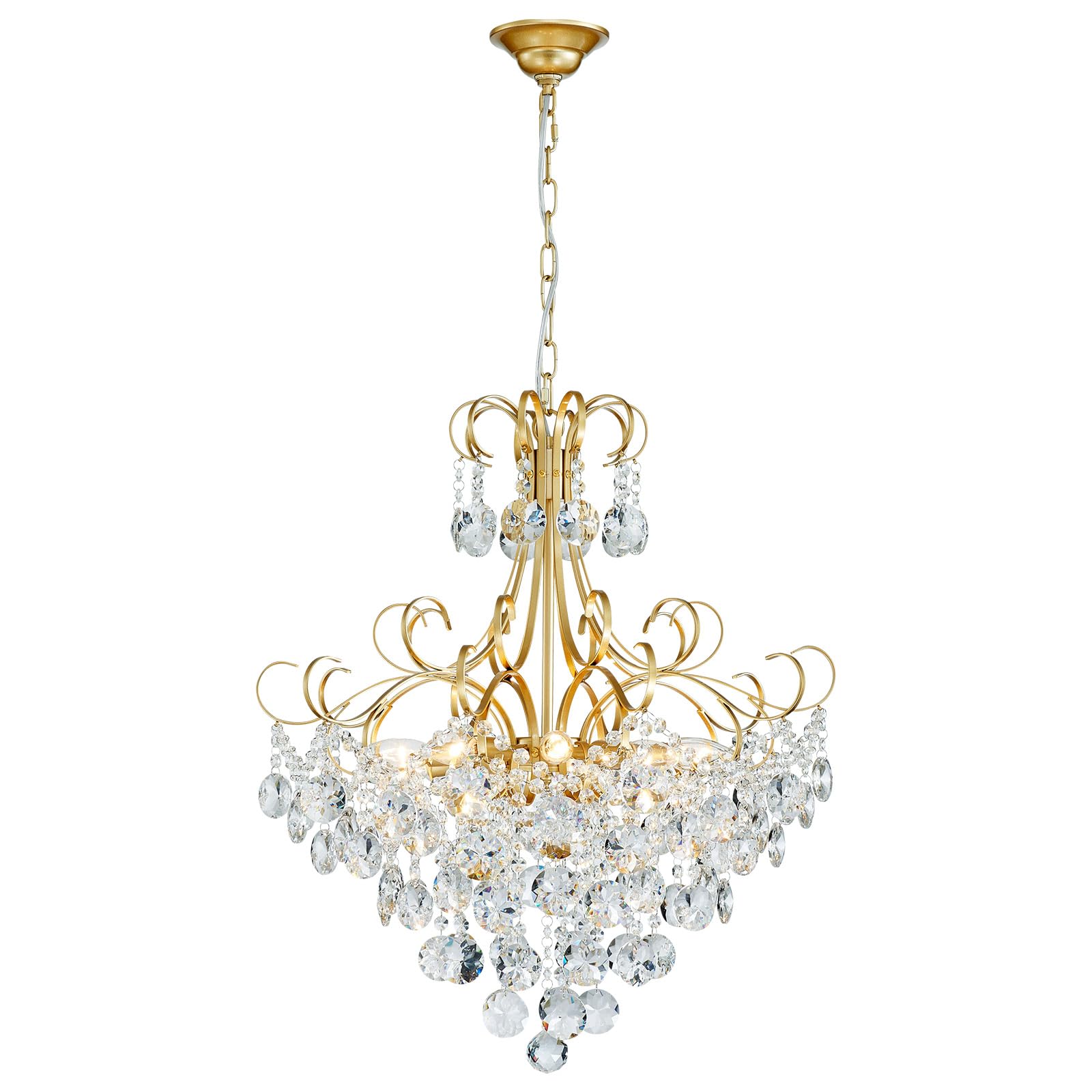 ANJIADENGSHI Mini Crystal Chandelier K9 Crystal Gold Chandelier for Living Room Bedroom Dining Room Kitchen Island Entryway 5 E12 Bulbs High 16.5 in x Diameter 16.9 in, Golden