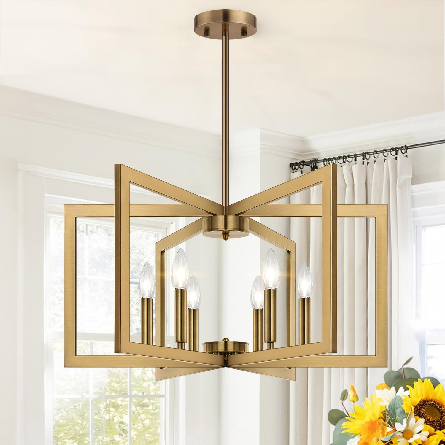 25" Modern Matte Black Chandelier for Dining Room, No Assembly Required Black Dining Room Light Fixture Over Table, Industrial Metal Hanging Pendant Lights Fixture for Kitchen Island, Entryway, Foyer