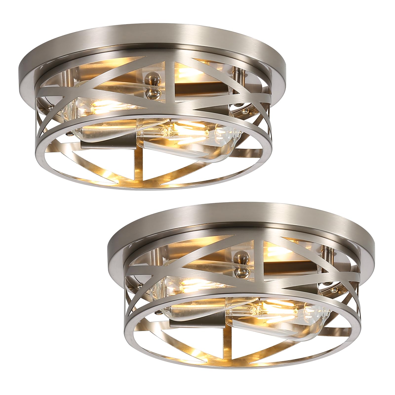13 Inch Flush Mount Ceiling Light 2-Pack, Farmhouse Metal Cage Semi Flush Mount Ceiling Light Fixtures, Black Close to Ceiling Light for Hallway Kitchen Bedroom Entryway