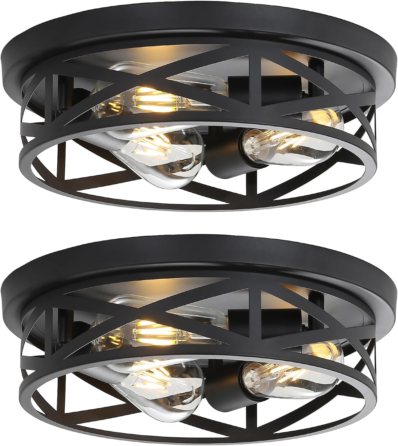 13 Inch Flush Mount Ceiling Light 2-Pack, Farmhouse Metal Cage Semi Flush Mount Ceiling Light Fixtures, Black Close to Ceiling Light for Hallway Kitchen Bedroom Entryway