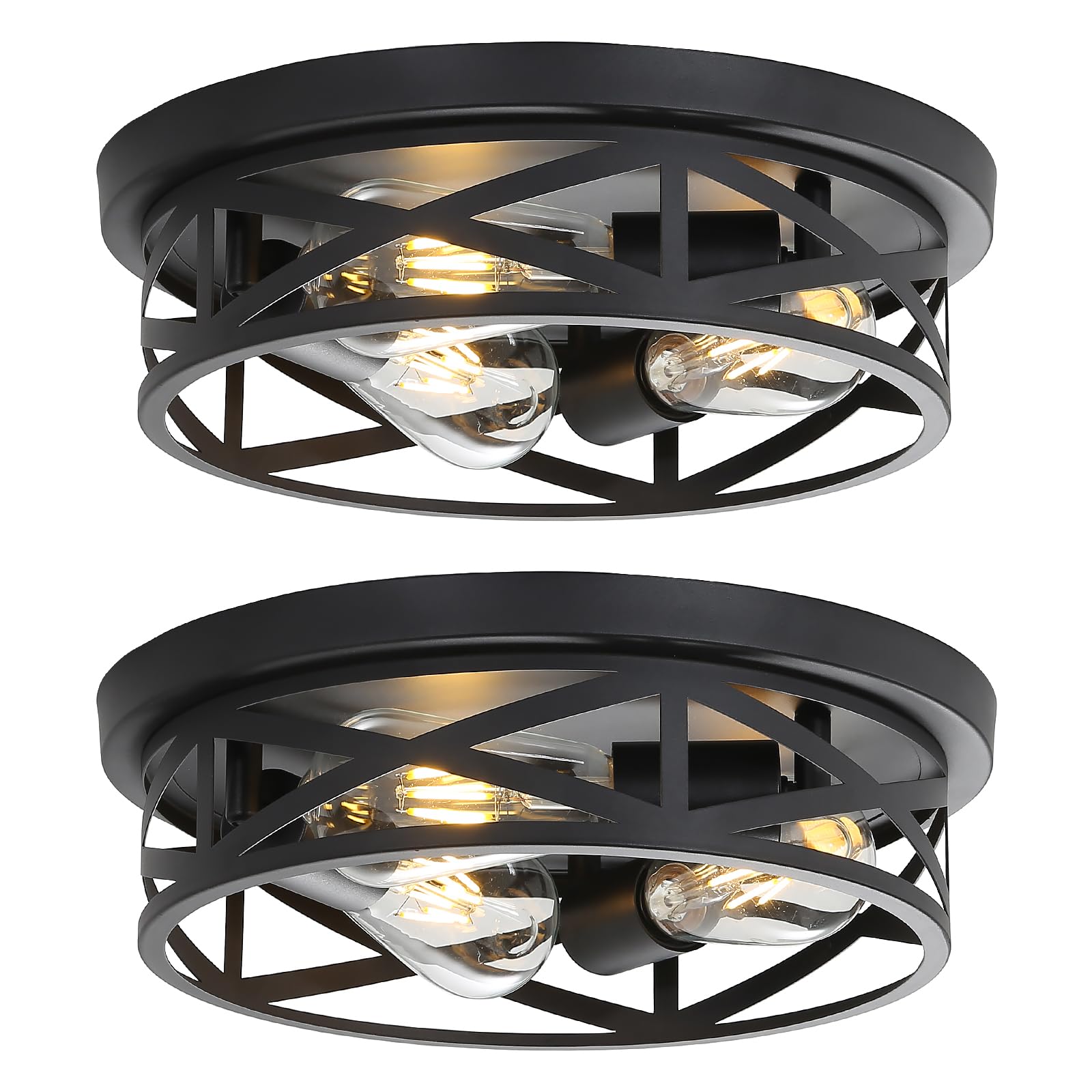 13 Inch Flush Mount Ceiling Light 2-Pack, Farmhouse Metal Cage Semi Flush Mount Ceiling Light Fixtures, Black Close to Ceiling Light for Hallway Kitchen Bedroom Entryway