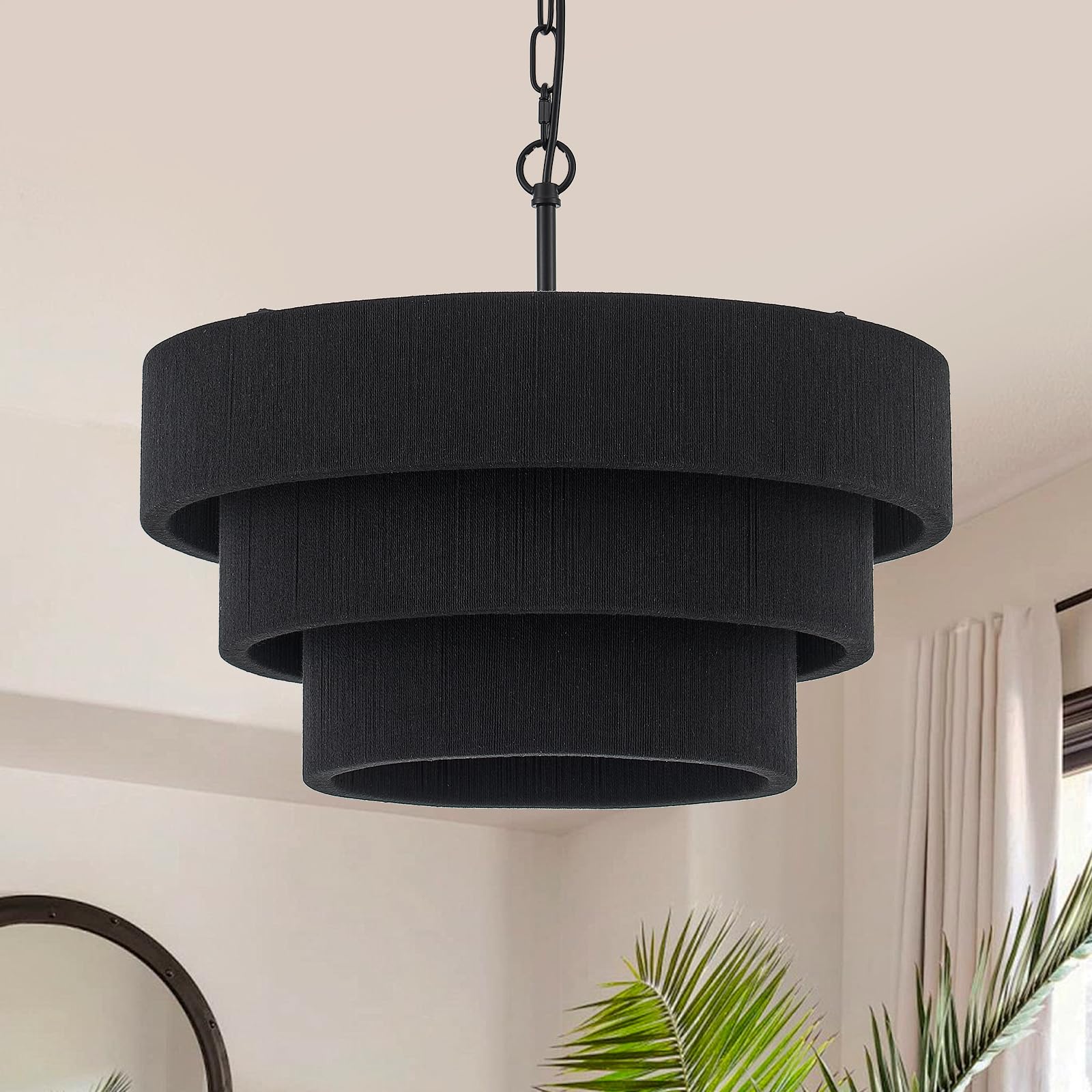 20”Hand Woven Rattan Chandelier Boho Pendant Light Adjustable Coastal Pendant Light for Kitchen Island Dining Living Room, White, UL Listed