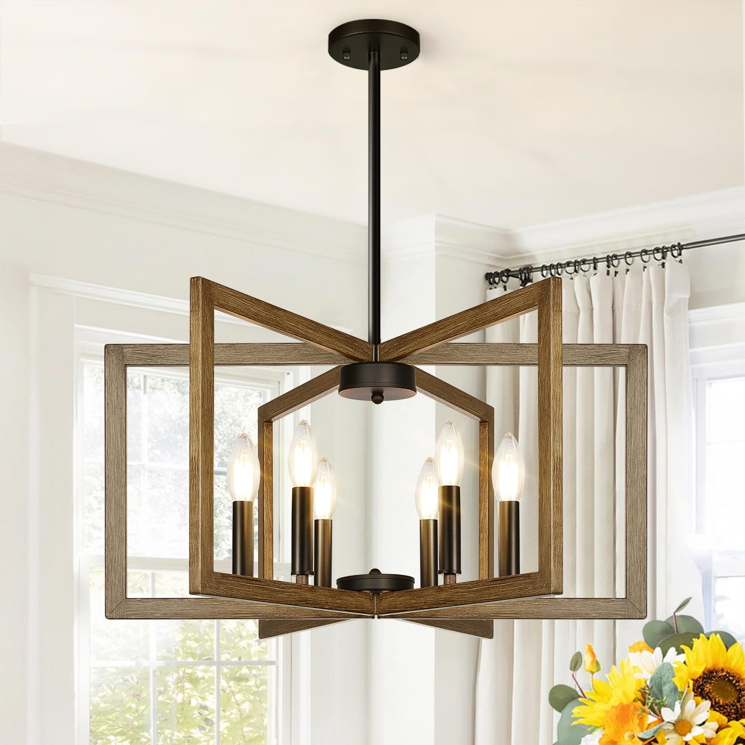 25" Modern Matte Black Chandelier for Dining Room, No Assembly Required Black Dining Room Light Fixture Over Table, Industrial Metal Hanging Pendant Lights Fixture for Kitchen Island, Entryway, Foyer
