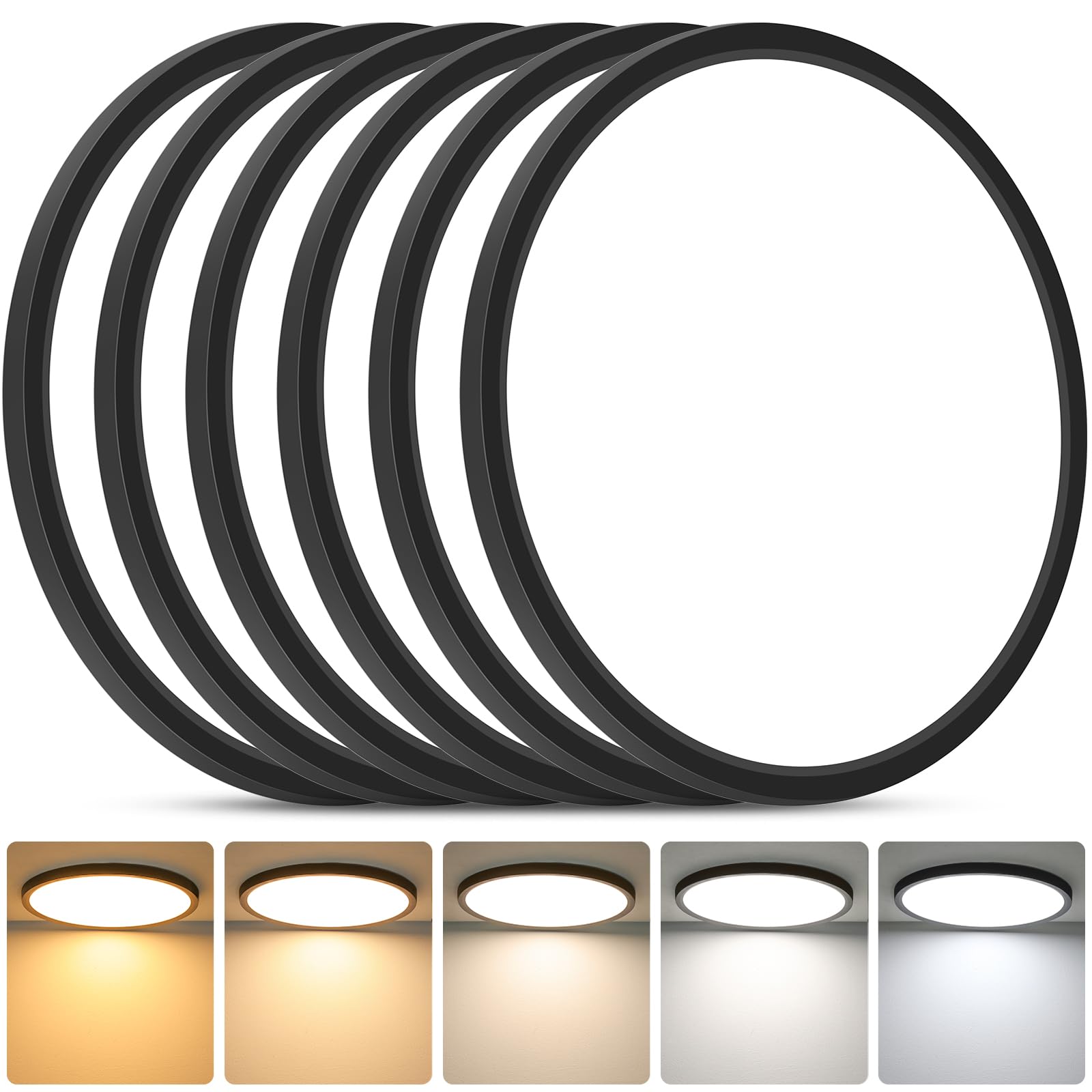 Brightever 4Pack LED Flush Mount Ceiling Light Fixture, 12 Inch 24W, Super Slim 0.67 Inch, 3200LM, Dimmable & 2700K-6500K 5 Color Selectable LED Ceiling Lights for Bedroom