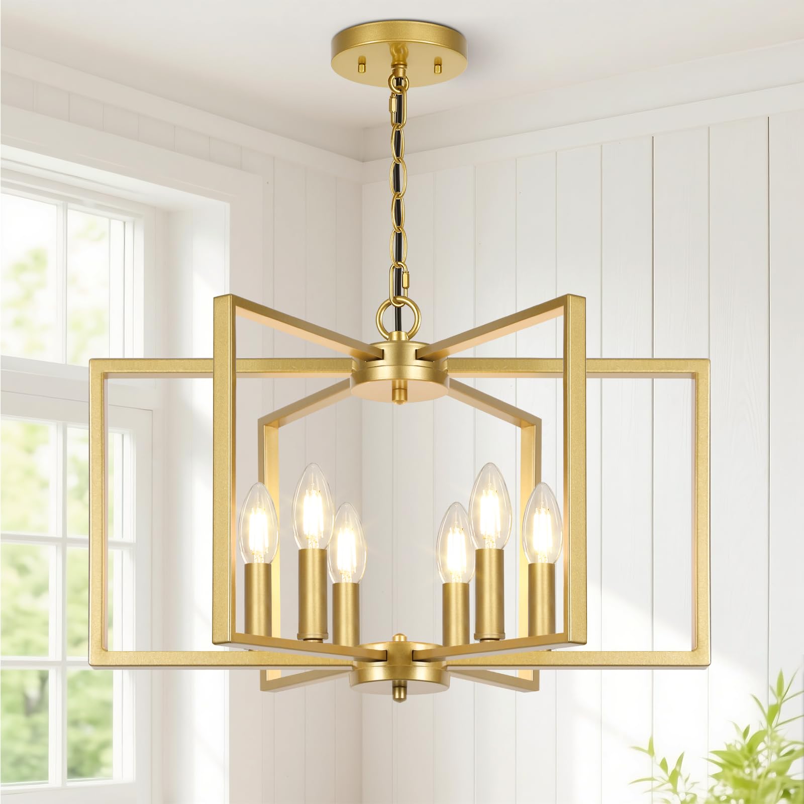 Black Farmhouse Chandelier, 6 Light Geometric Dining Room Light Fixture, Modern Industrial Metal Ceiling Light Rustic Hanging Pendant Lights with E12 base for Kitchen Island Entryway Foyer, Indoor