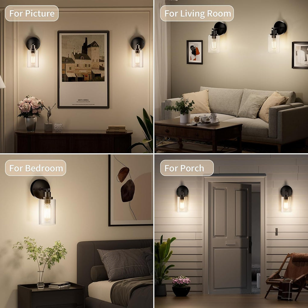BUTHY Black Wall Sconce Light: Modern Wall Sconces Indoor, LED Wall Light Fixtures with E26 Base and Clear Glass Shade, Sconces Wall Lighting for Hallway, Bedroom, Living Room, and Mirror