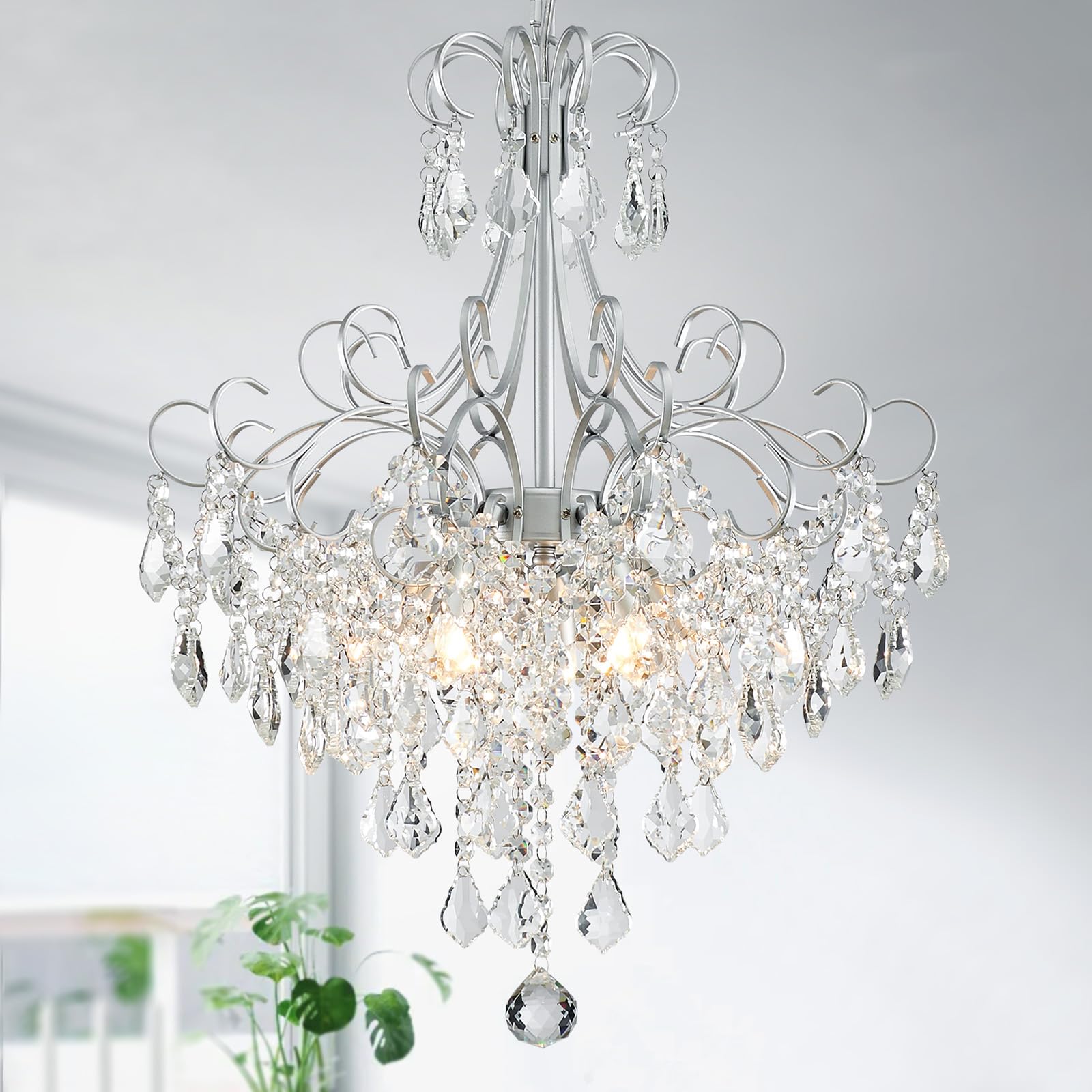 WUZUPS Crystal Chandelier 10-Light Pendant Ceiling Light Modern Lighting Fixture for Dining Room Hallway Bedroom Kitchen Bathroom, H 27.6" x W 22.8", E12 Base, Black