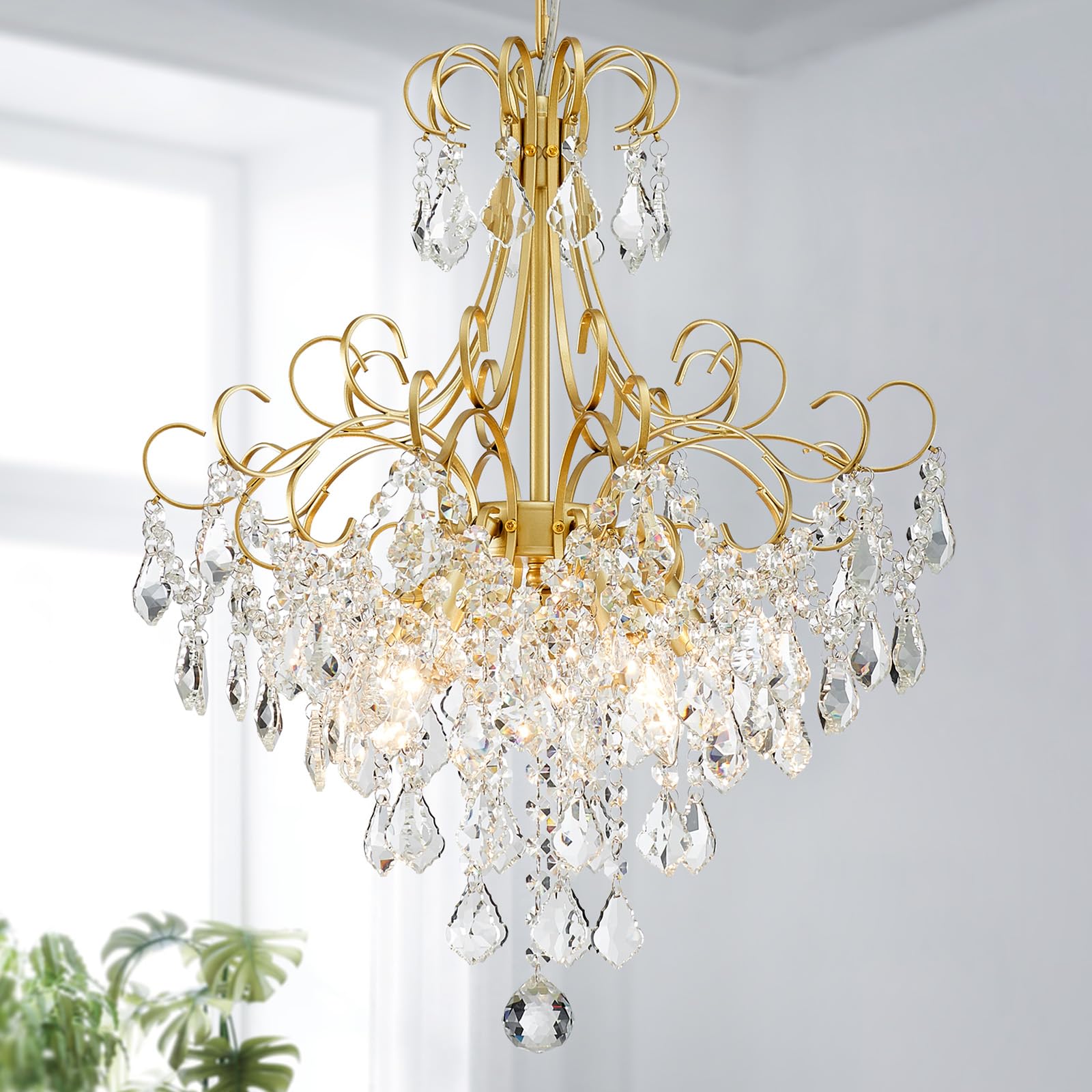 WUZUPS Crystal Chandelier 10-Light Pendant Ceiling Light Modern Lighting Fixture for Dining Room Hallway Bedroom Kitchen Bathroom, H 27.6" x W 22.8", E12 Base, Black
