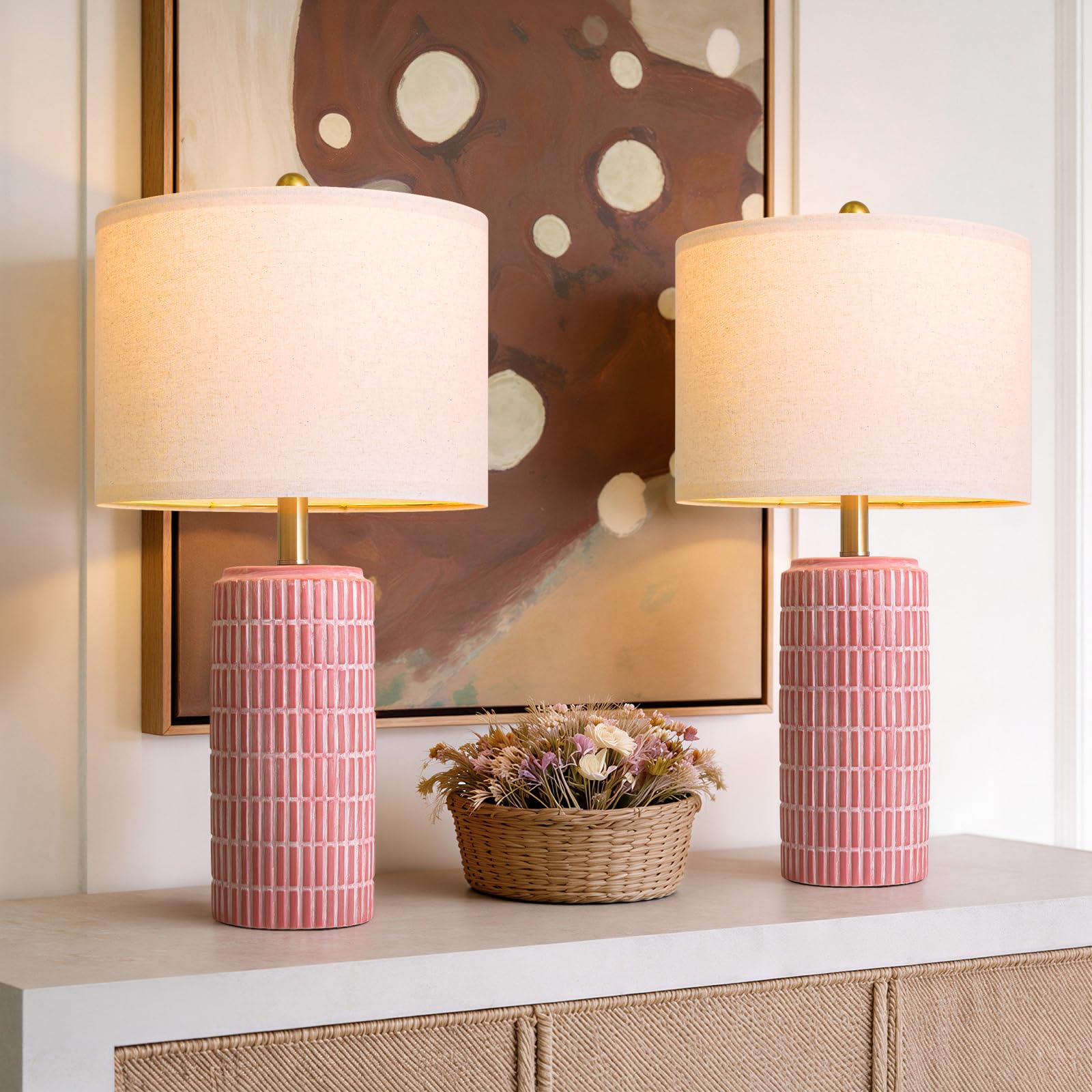 PoKat 23" Modern Ceramic Table Lamp Set of 2 for Living Room White Desk Lamps for Bedroom Farmhouse Bedside Nightstand Lamp House Warming Gifts New Home Decor End Table Lamps Gifts for Women Mom Beige