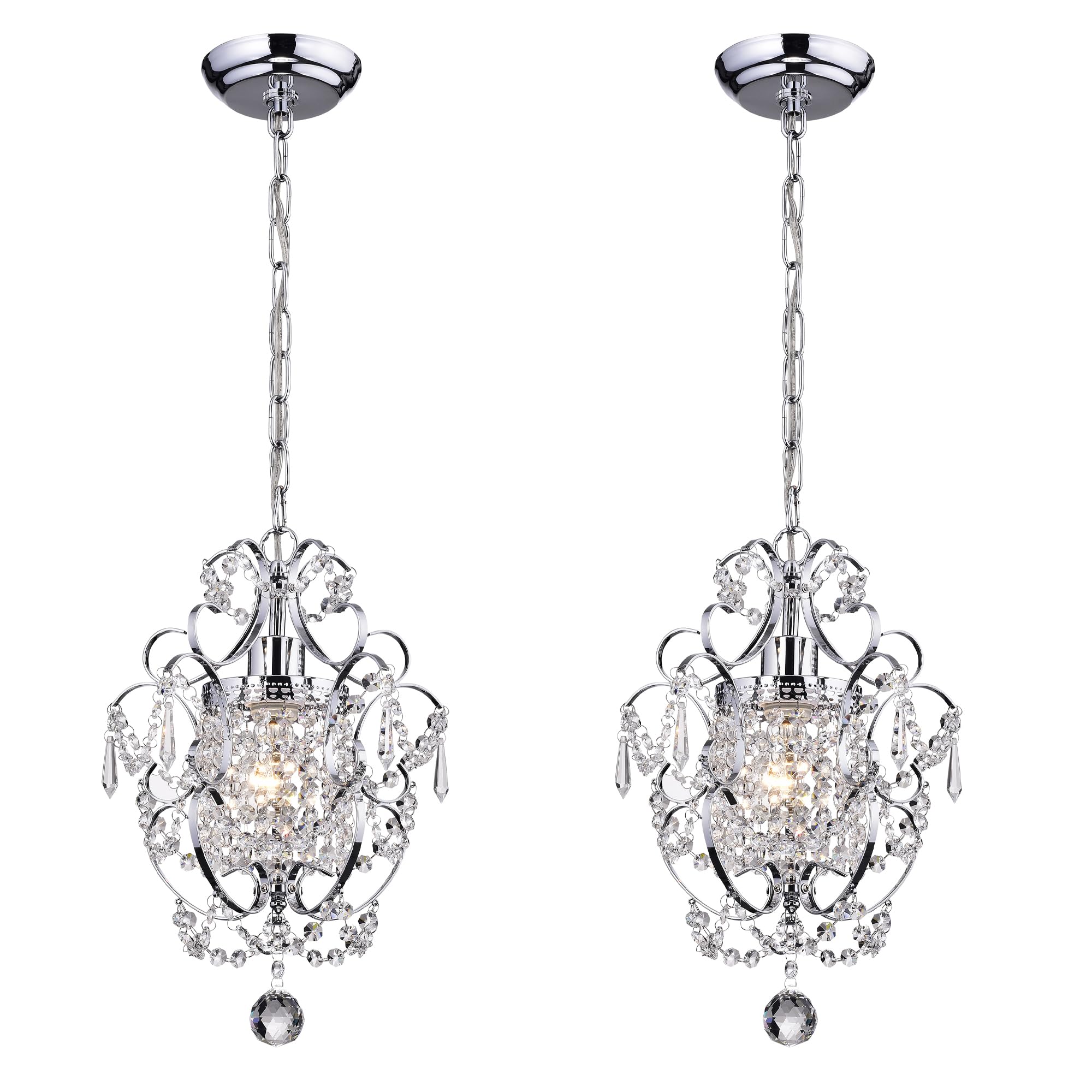 Edvivi Amorette Mini Chandelier Chrome Crystal Chandeliers, 1 Light Modern Elegant Glam Ceiling Light Fixture Chrome, Adjustable Hanging Lighting for Closet, Bedroom, Girls Room, Kitchen Island
