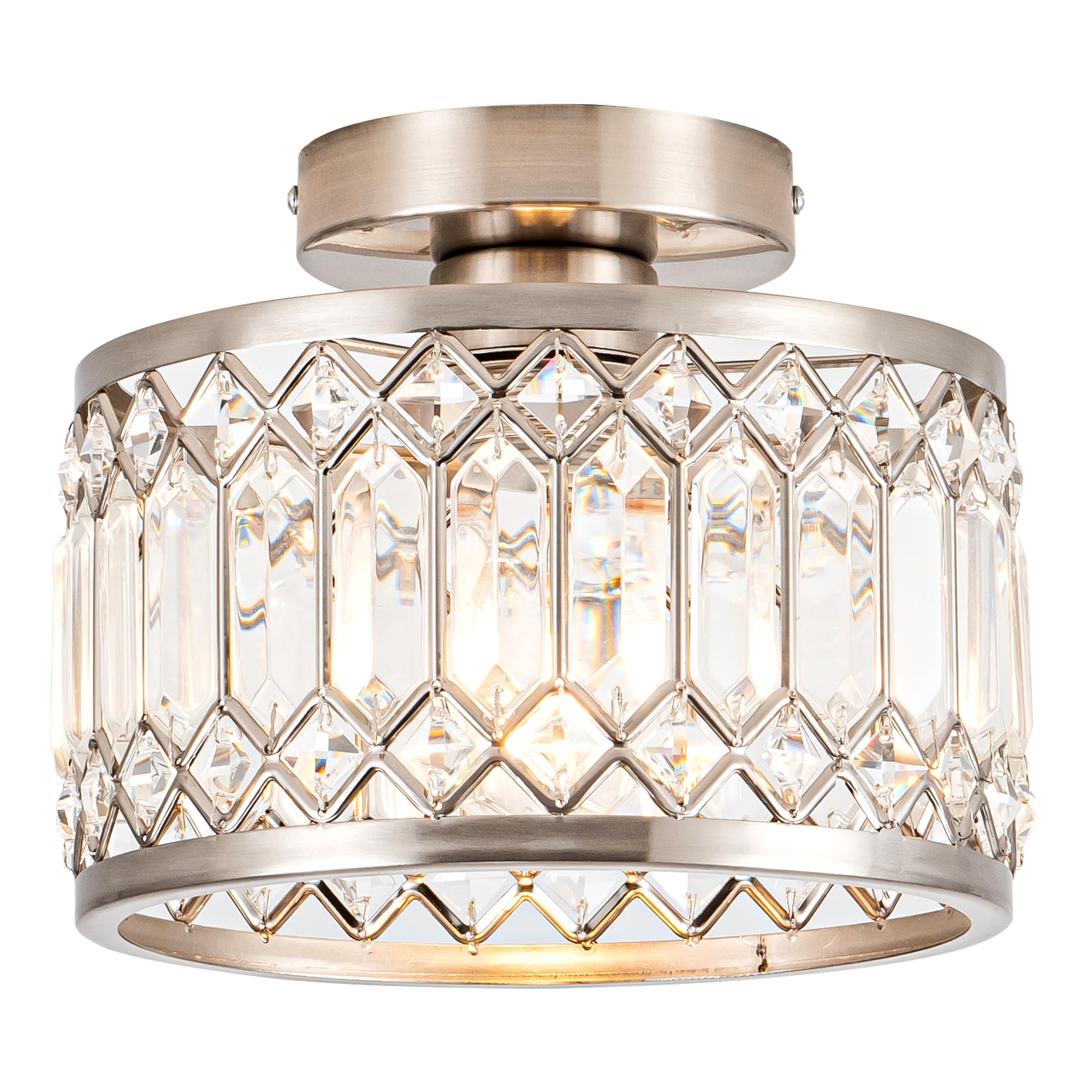 Rpzloila Crystal Ceiling Light Fixture, Modern Semi Flush Mount Ceiling Light,Crystal Chandelier for Kitchen Bedroom Bathroom Entryway Black (Bulb not Included)
