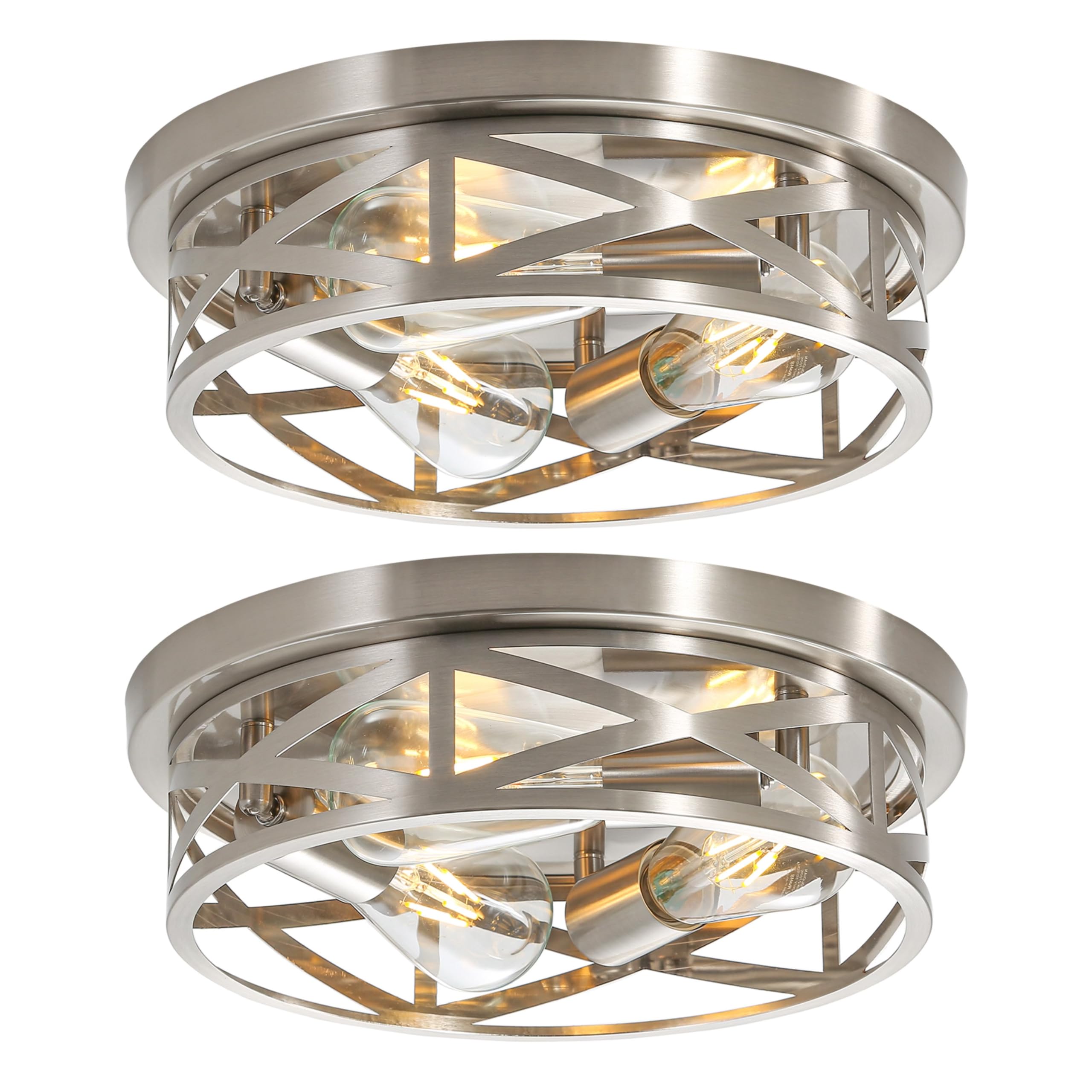 13 Inch Flush Mount Ceiling Light 2-Pack, Farmhouse Metal Cage Semi Flush Mount Ceiling Light Fixtures, Black Close to Ceiling Light for Hallway Kitchen Bedroom Entryway
