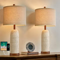 OYEARS 22.5" Table Lamp for Living Room,Retro Farmhouse Lamps for Nightstands Boho Bedroom Lamps Set of 2,with USB A+C Charging Ports,Beige and Brown