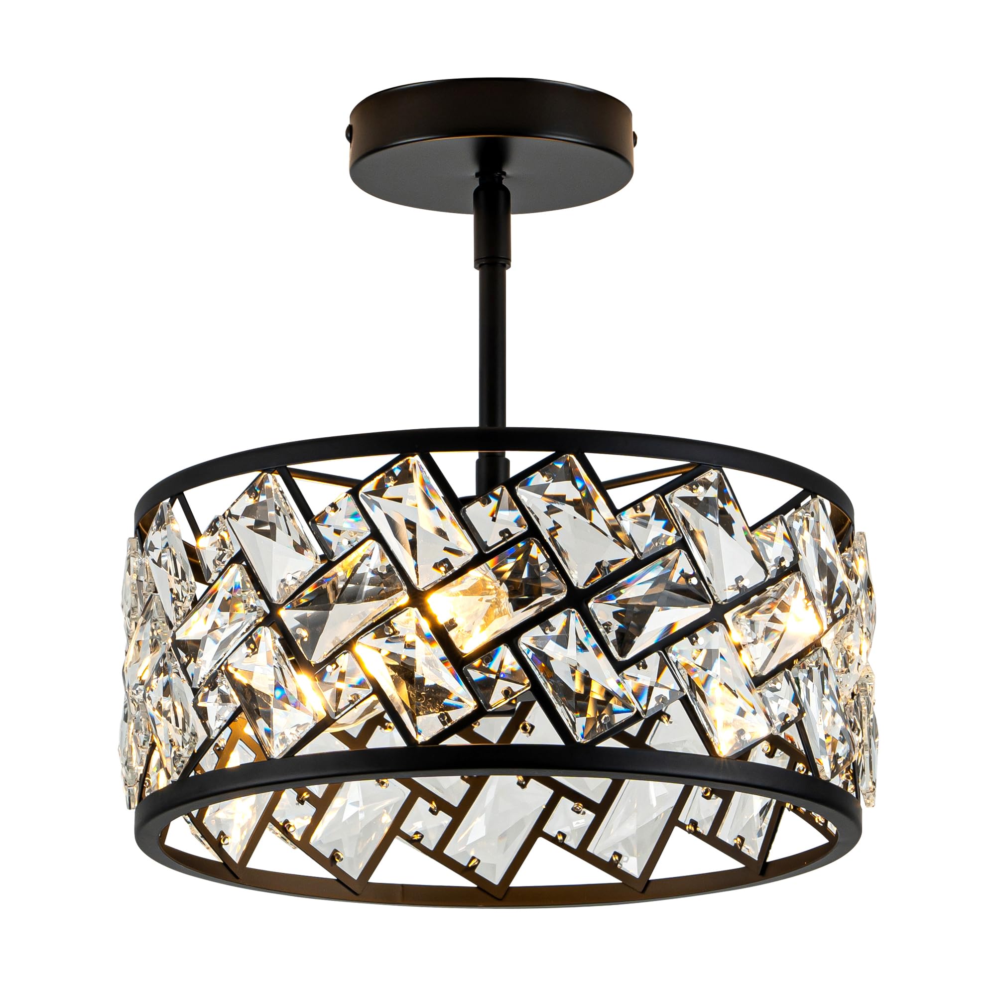 Rpzloila Crystal Ceiling Light Fixture, Modern Semi Flush Mount Ceiling Light,Crystal Chandelier for Kitchen Bedroom Bathroom Entryway Black (Bulb not Included)