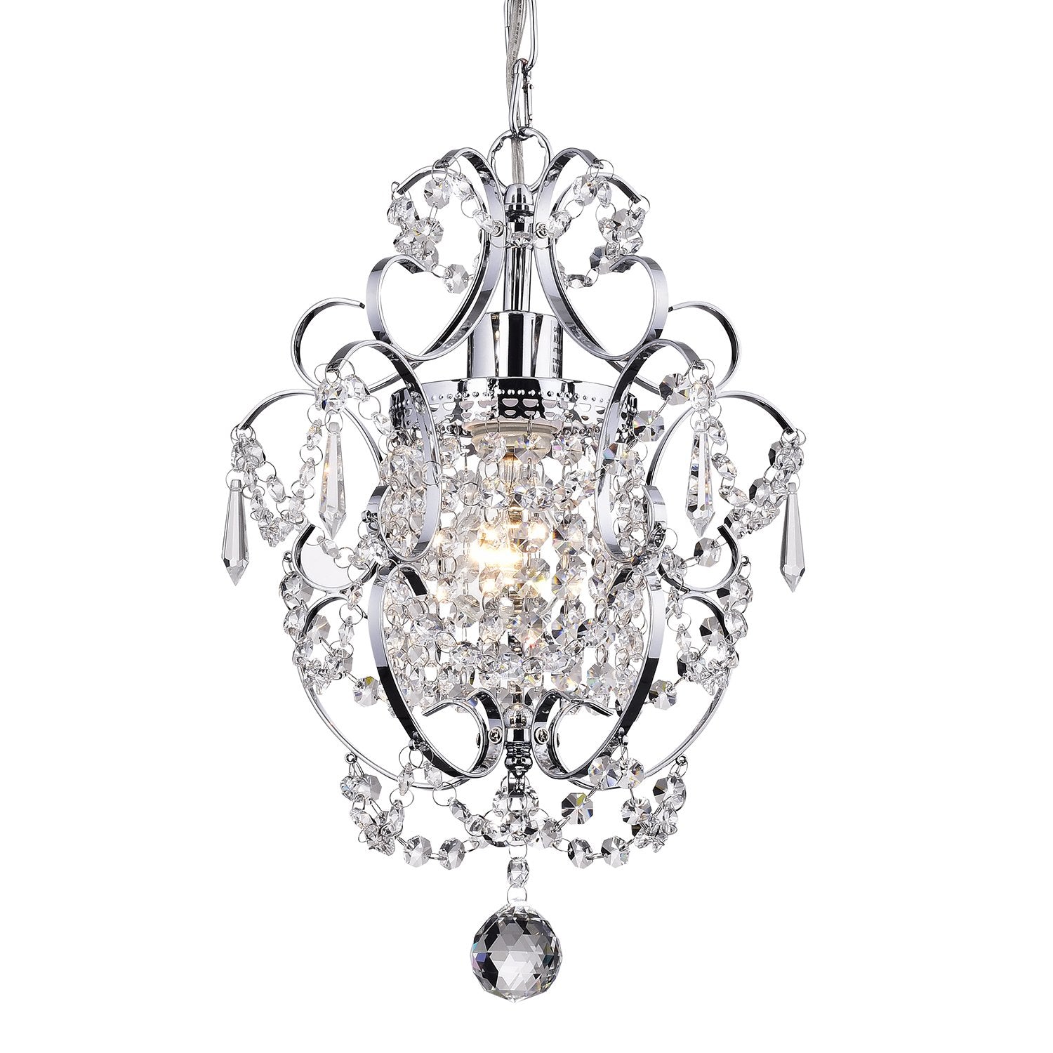 Edvivi Amorette Mini Chandelier Chrome Crystal Chandeliers, 1 Light Modern Elegant Glam Ceiling Light Fixture Chrome, Adjustable Hanging Lighting for Closet, Bedroom, Girls Room, Kitchen Island