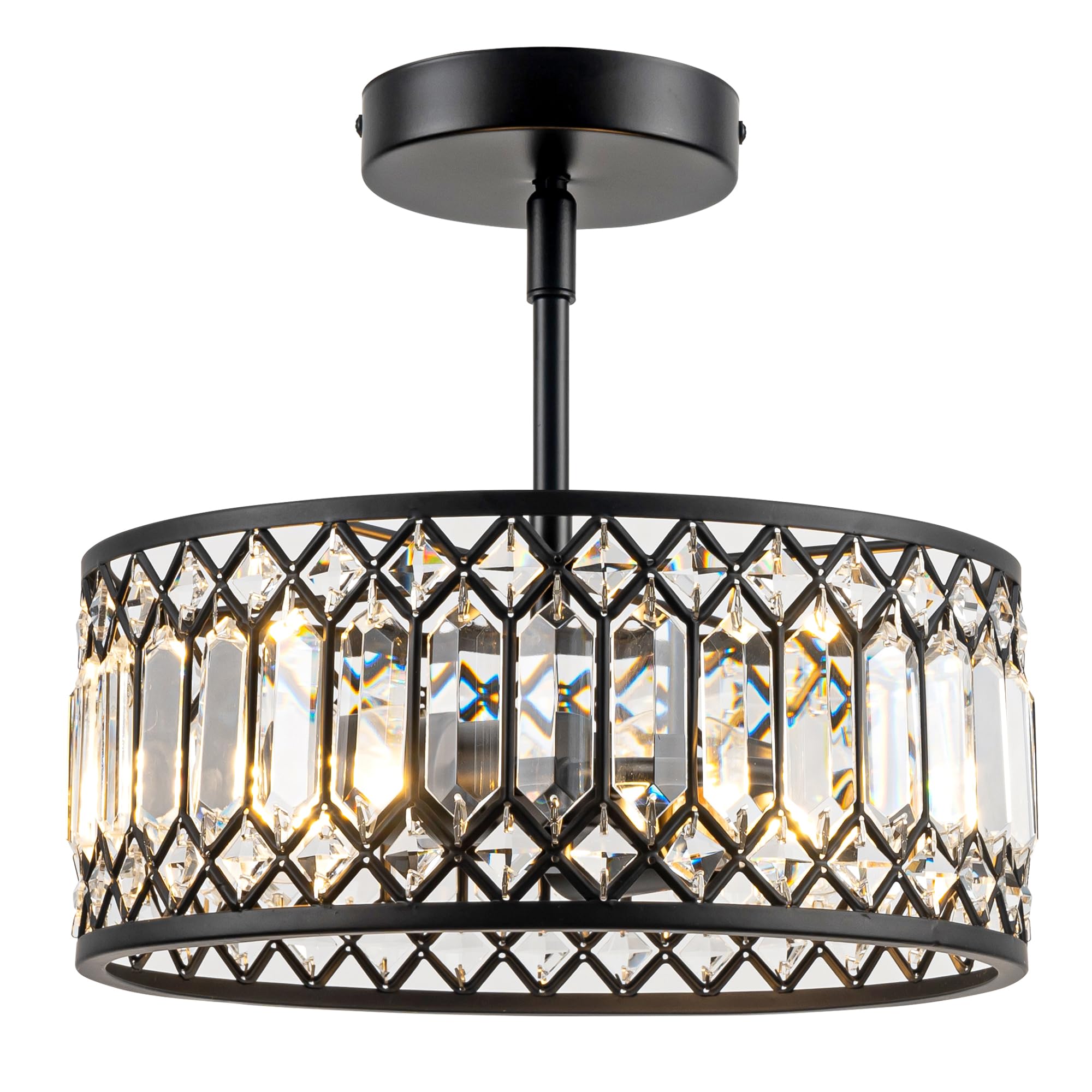 Rpzloila Crystal Ceiling Light Fixture, Modern Semi Flush Mount Ceiling Light,Crystal Chandelier for Kitchen Bedroom Bathroom Entryway Black (Bulb not Included)