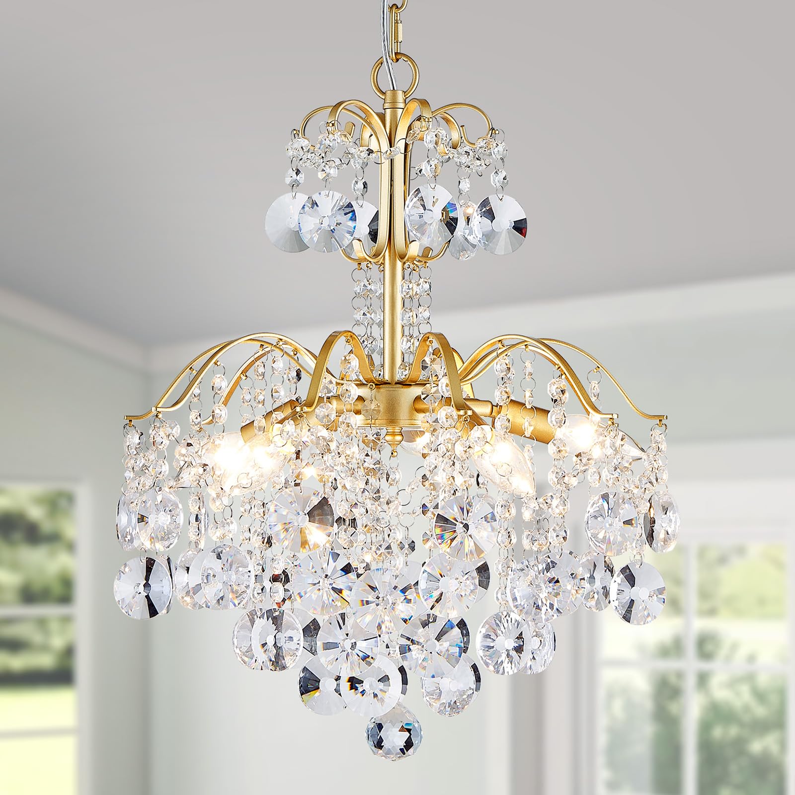WUZUPS Crystal Chandelier 10-Light Pendant Ceiling Light Modern Lighting Fixture for Dining Room Hallway Bedroom Kitchen Bathroom, H 27.6" x W 22.8", E12 Base, Black