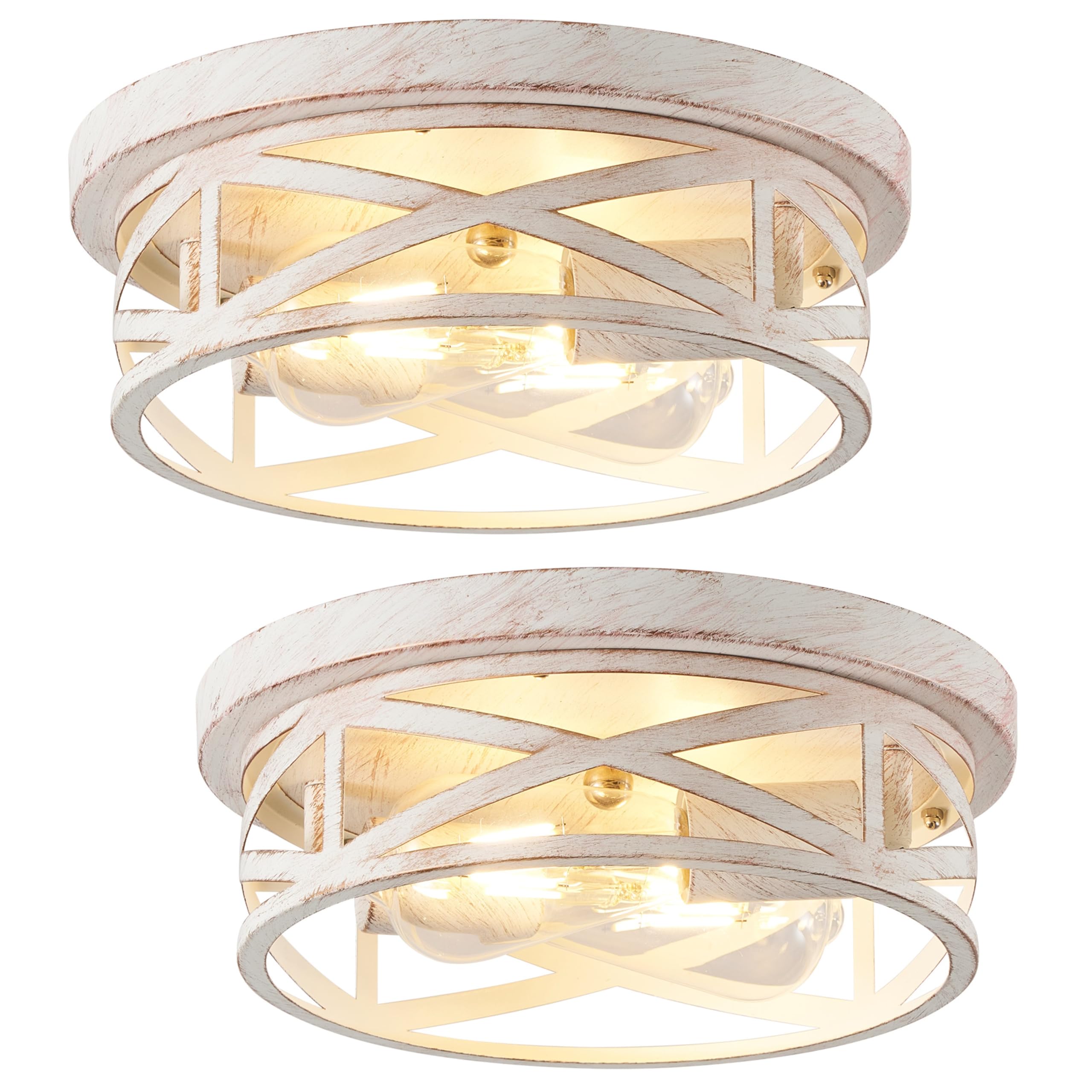 13 Inch Flush Mount Ceiling Light 2-Pack, Farmhouse Metal Cage Semi Flush Mount Ceiling Light Fixtures, Black Close to Ceiling Light for Hallway Kitchen Bedroom Entryway