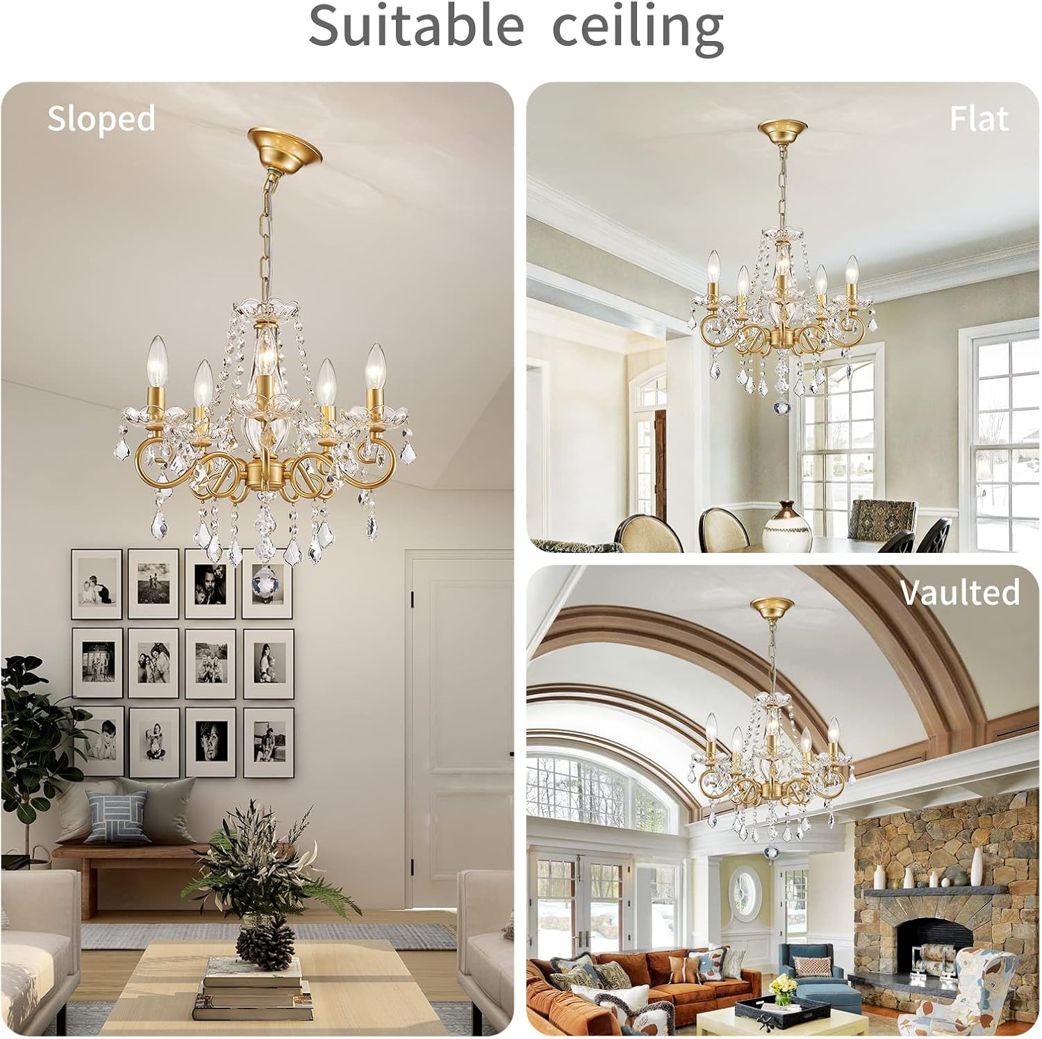 ANJIADENGSHI Mini Crystal Chandelier K9 Crystal Gold Chandelier for Living Room Bedroom Dining Room Kitchen Island Entryway 5 E12 Bulbs High 16.5 in x Diameter 16.9 in, Golden