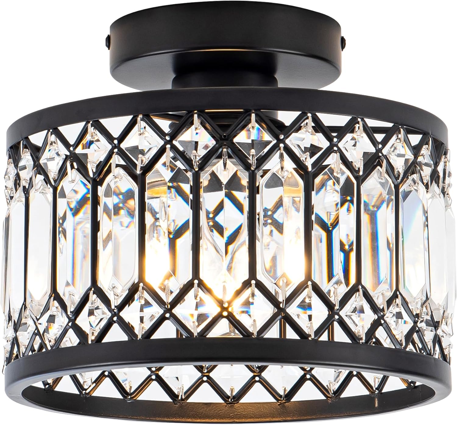 Rpzloila Crystal Ceiling Light Fixture, Modern Semi Flush Mount Ceiling Light,Crystal Chandelier for Kitchen Bedroom Bathroom Entryway Black (Bulb not Included)