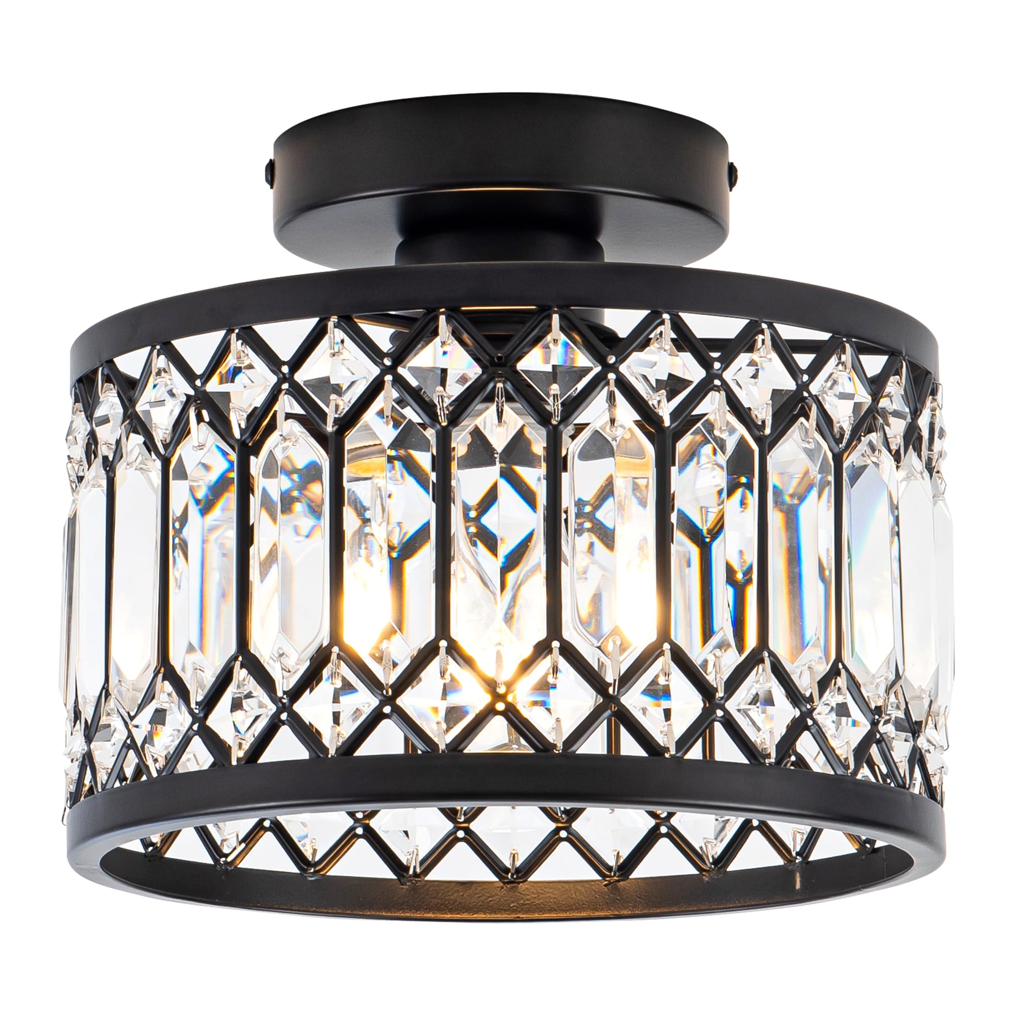 Rpzloila Crystal Ceiling Light Fixture, Modern Semi Flush Mount Ceiling Light,Crystal Chandelier for Kitchen Bedroom Bathroom Entryway Black (Bulb not Included)