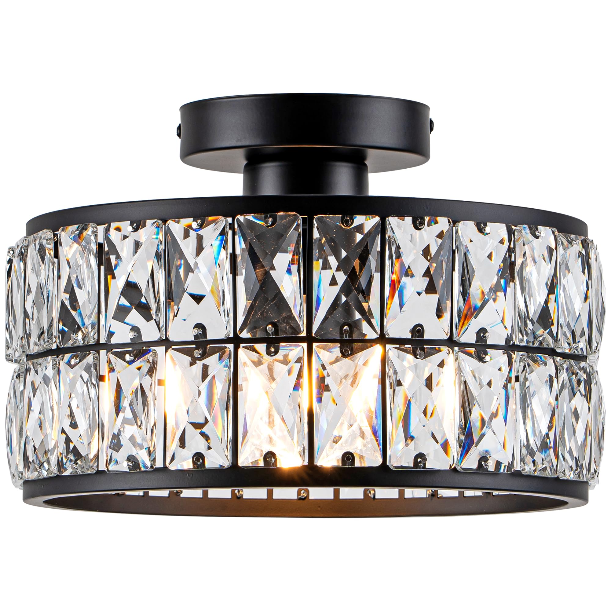 Rpzloila Crystal Ceiling Light Fixture, Modern Semi Flush Mount Ceiling Light,Crystal Chandelier for Kitchen Bedroom Bathroom Entryway Black (Bulb not Included)