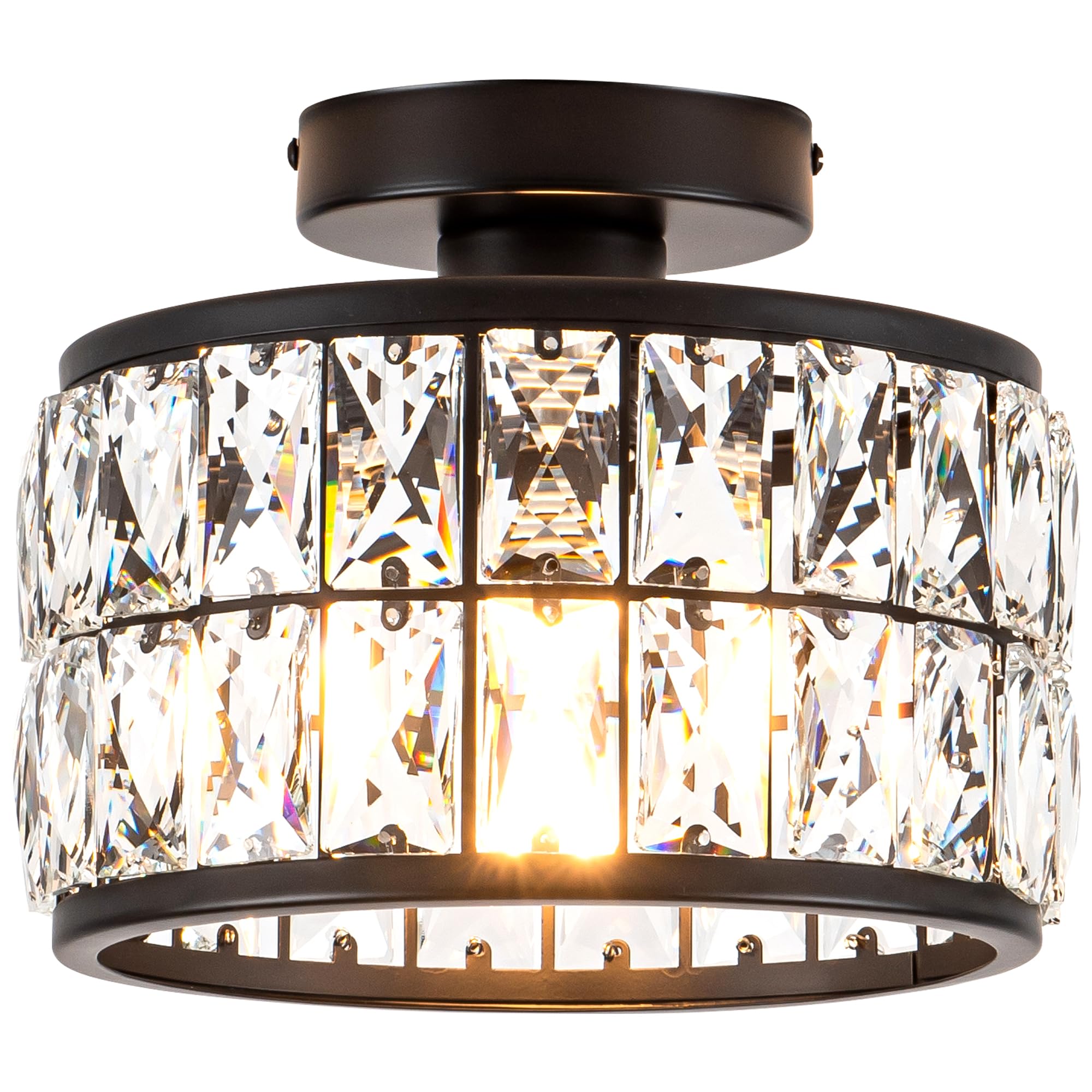 Rpzloila Crystal Ceiling Light Fixture, Modern Semi Flush Mount Ceiling Light,Crystal Chandelier for Kitchen Bedroom Bathroom Entryway Black (Bulb not Included)