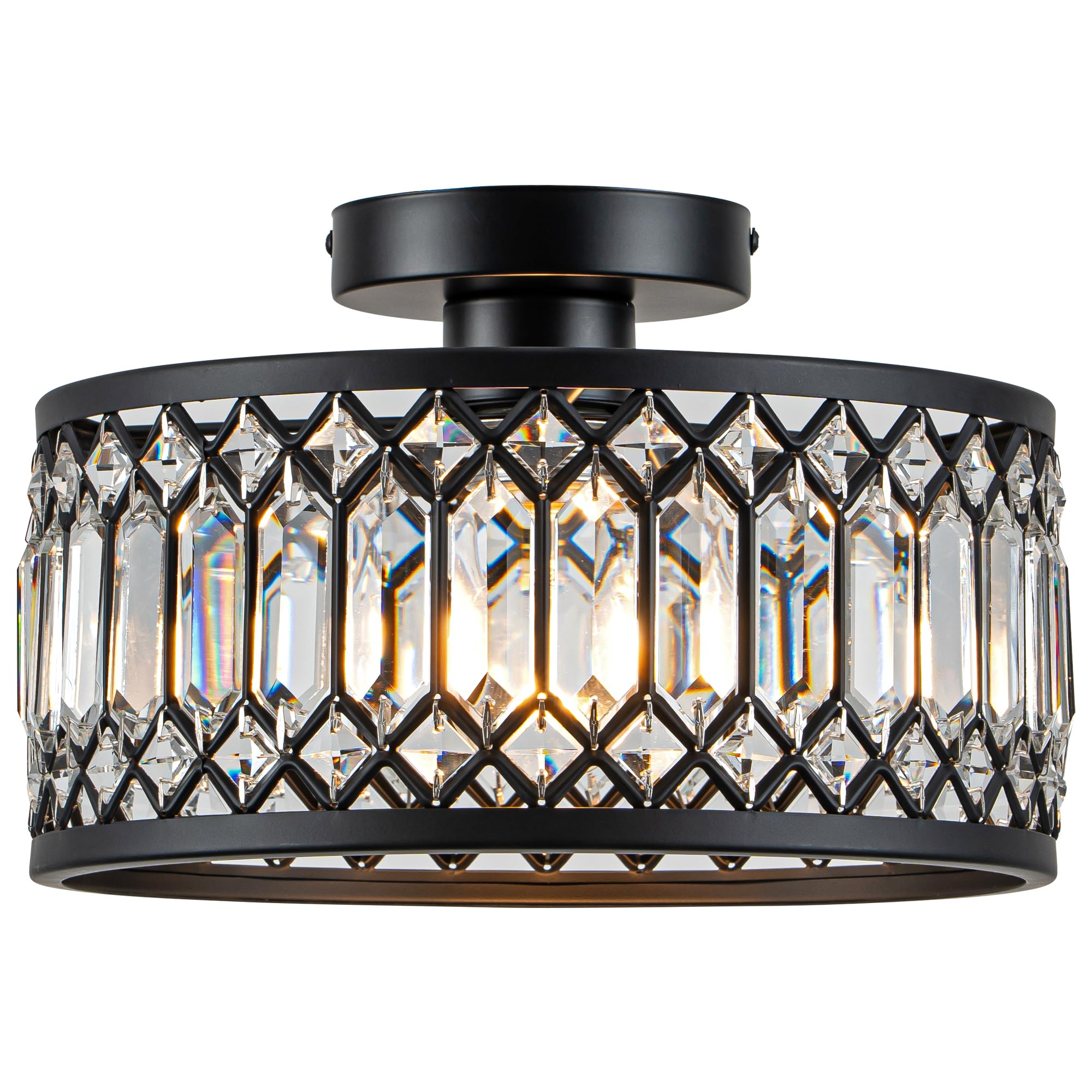 Rpzloila Crystal Ceiling Light Fixture, Modern Semi Flush Mount Ceiling Light,Crystal Chandelier for Kitchen Bedroom Bathroom Entryway Black (Bulb not Included)