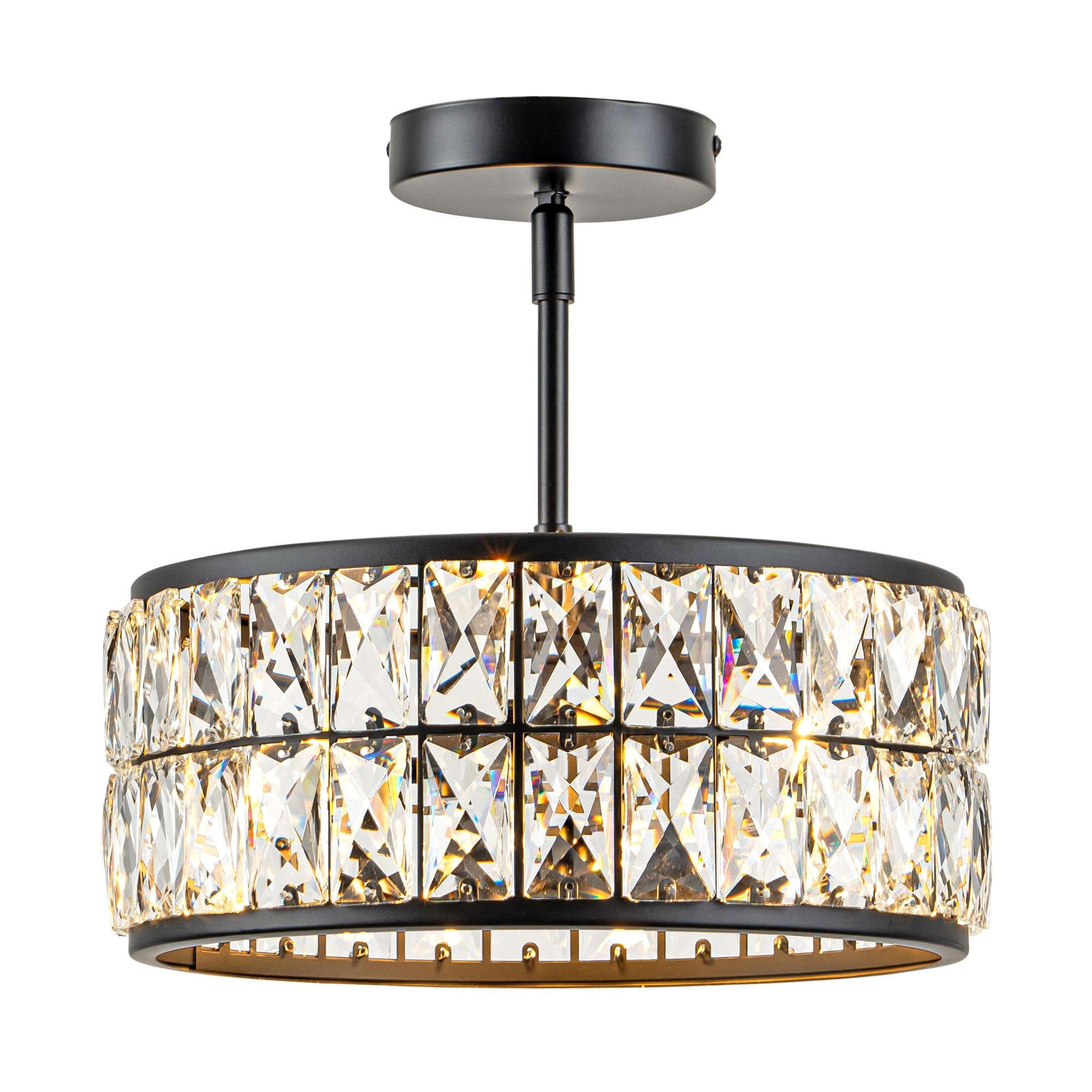 Rpzloila Crystal Ceiling Light Fixture, Modern Semi Flush Mount Ceiling Light,Crystal Chandelier for Kitchen Bedroom Bathroom Entryway Black (Bulb not Included)