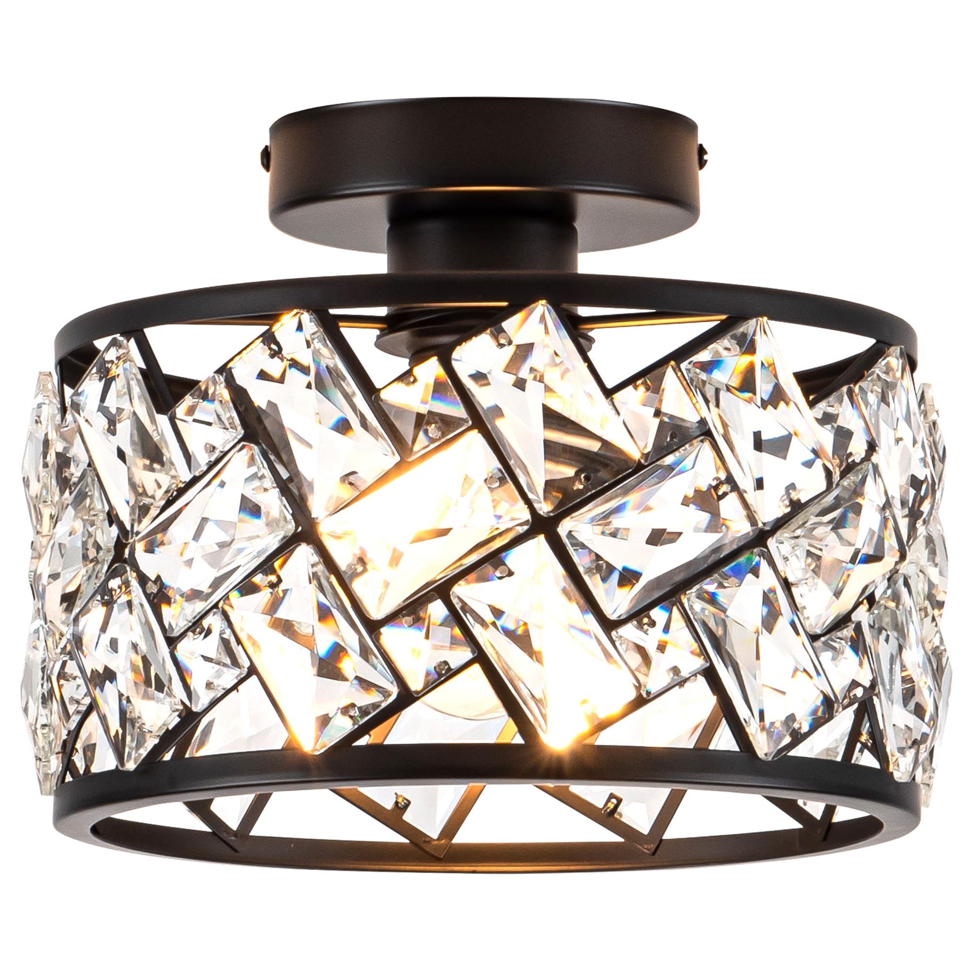 Rpzloila Crystal Ceiling Light Fixture, Modern Semi Flush Mount Ceiling Light,Crystal Chandelier for Kitchen Bedroom Bathroom Entryway Black (Bulb not Included)